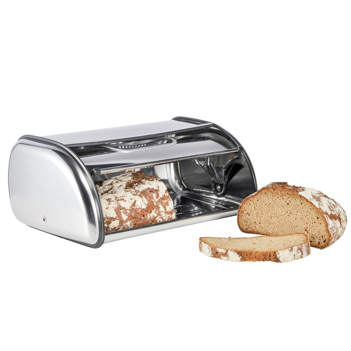 Brotkasten - Edelstahl - Schiebetüre mit Sichtfenster - 35,5 x 23 x 14,5cm