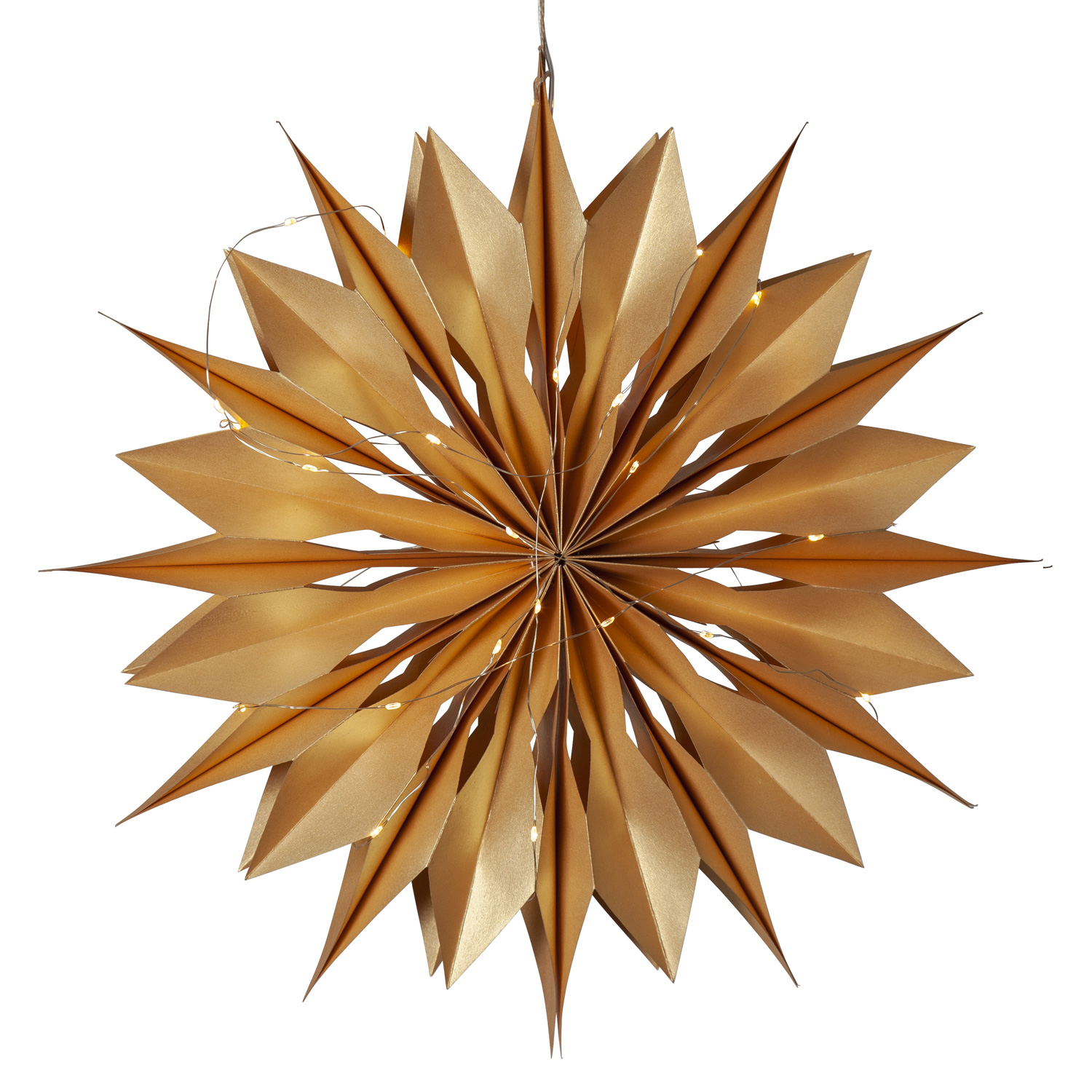 Papierstern MELLI - hängend - D: 45cm - 40 warmweiße LED an Drahtlichterkette  - Timer - gold Papierstern MELLI - hängend - D: 45cm - 40 warmweiße LED an Drahtlichterkette  - Timer - gold