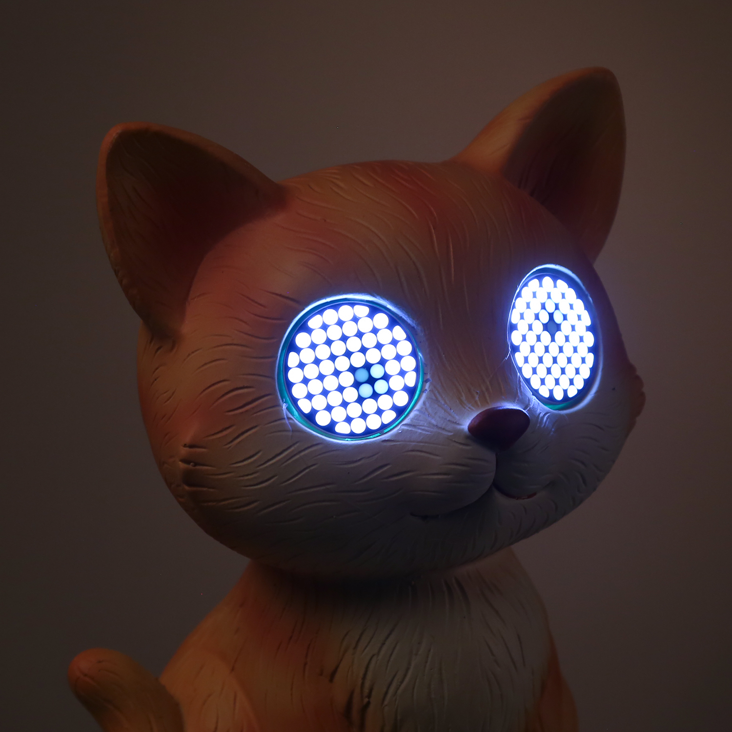 LED Solar Katze mit blizelnden und rollenden Augen - Gartenfigur - H: 22,5cm - Lichtsensor