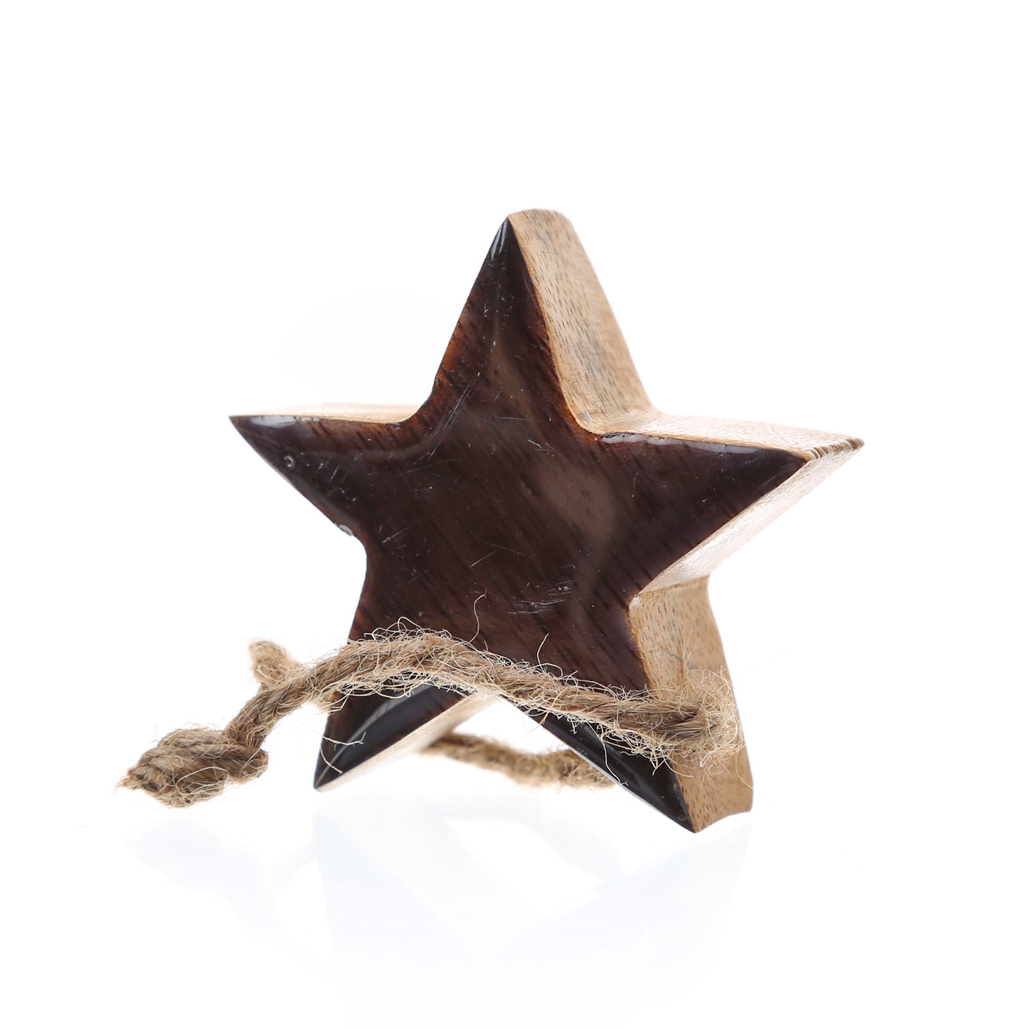 Holzstern - Dekostern - Mangoholz - mit Kordel - einseitig emailliert - H: 5,5cm - natur, schwarz Holzstern - Dekostern - Mangoholz - mit Kordel - einseitig emailliert - H: 5,5cm - natur, schwarz