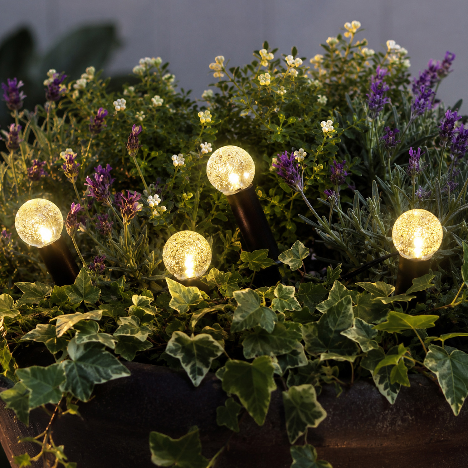 LED Solar Gartenstecker BUBBLES - 5 Erdspieße mit Luftblasen Optik - L: 1,2m - H: 18cm - Lichtsensor