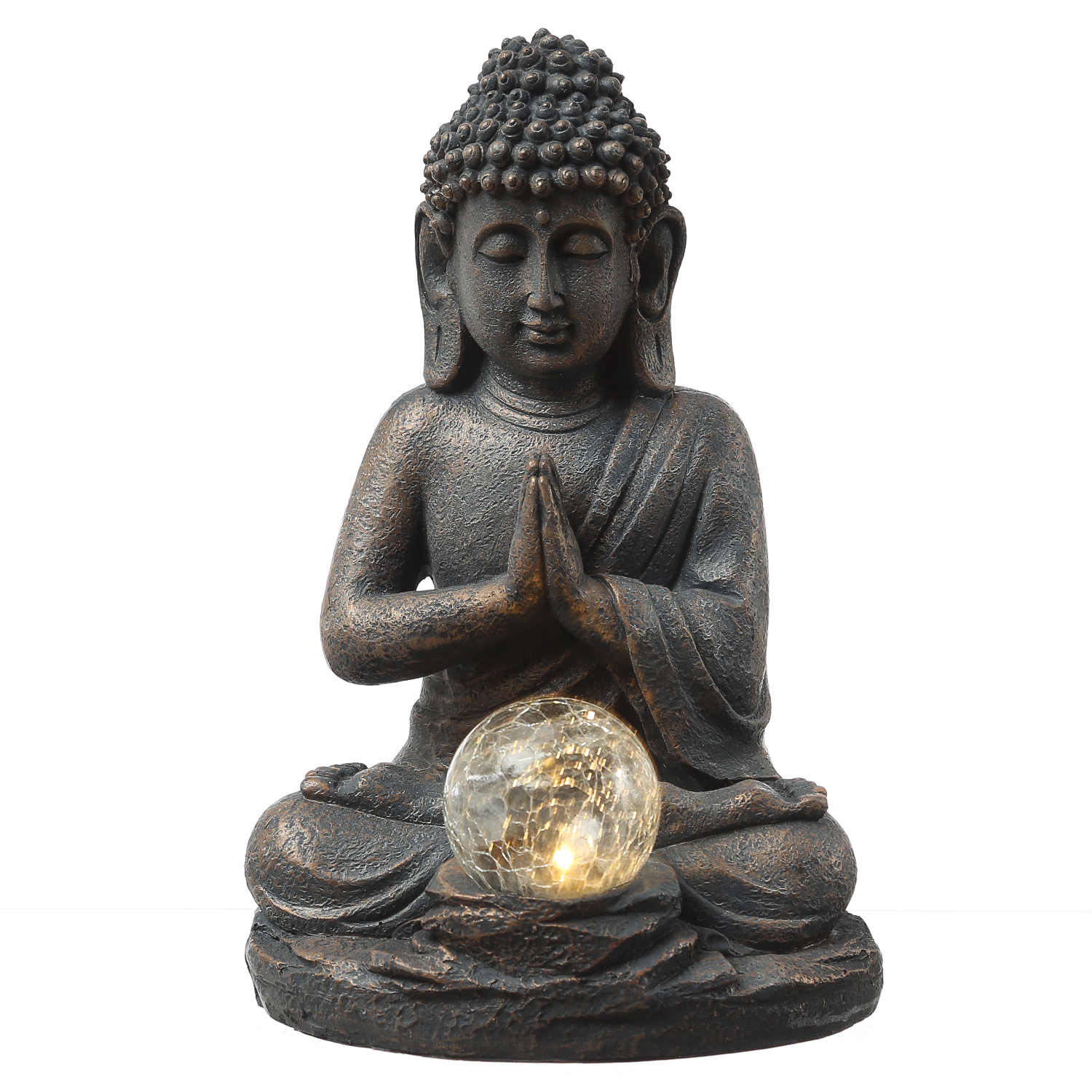 LED Solar Buddha - meditierende Buddhafigur - Polyresin - H: 27cm - Dämmerungssensor