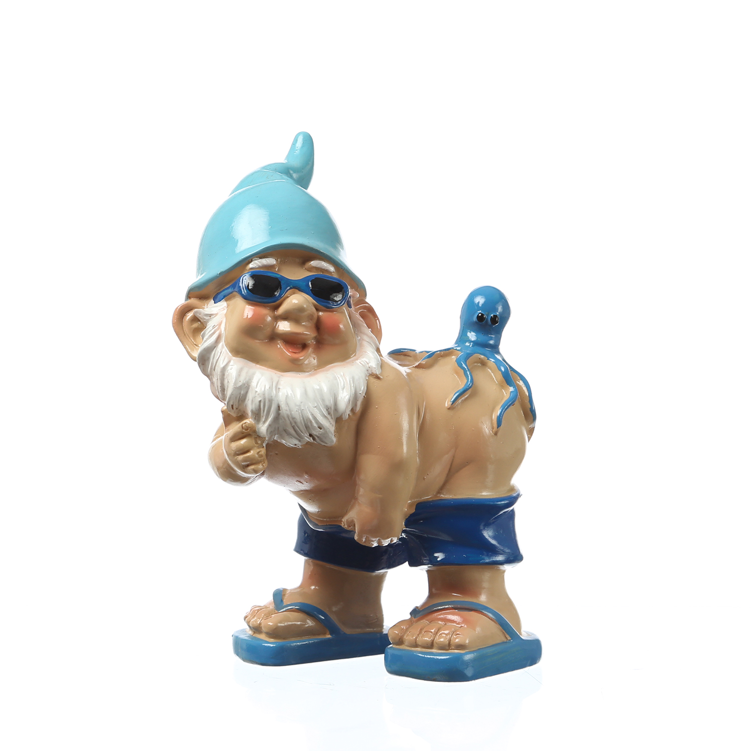 Gartenzwerg Hose Runter mit Krake - Maritimer Zwerg mit nacktem Po  - Polyresin - H: 18cm