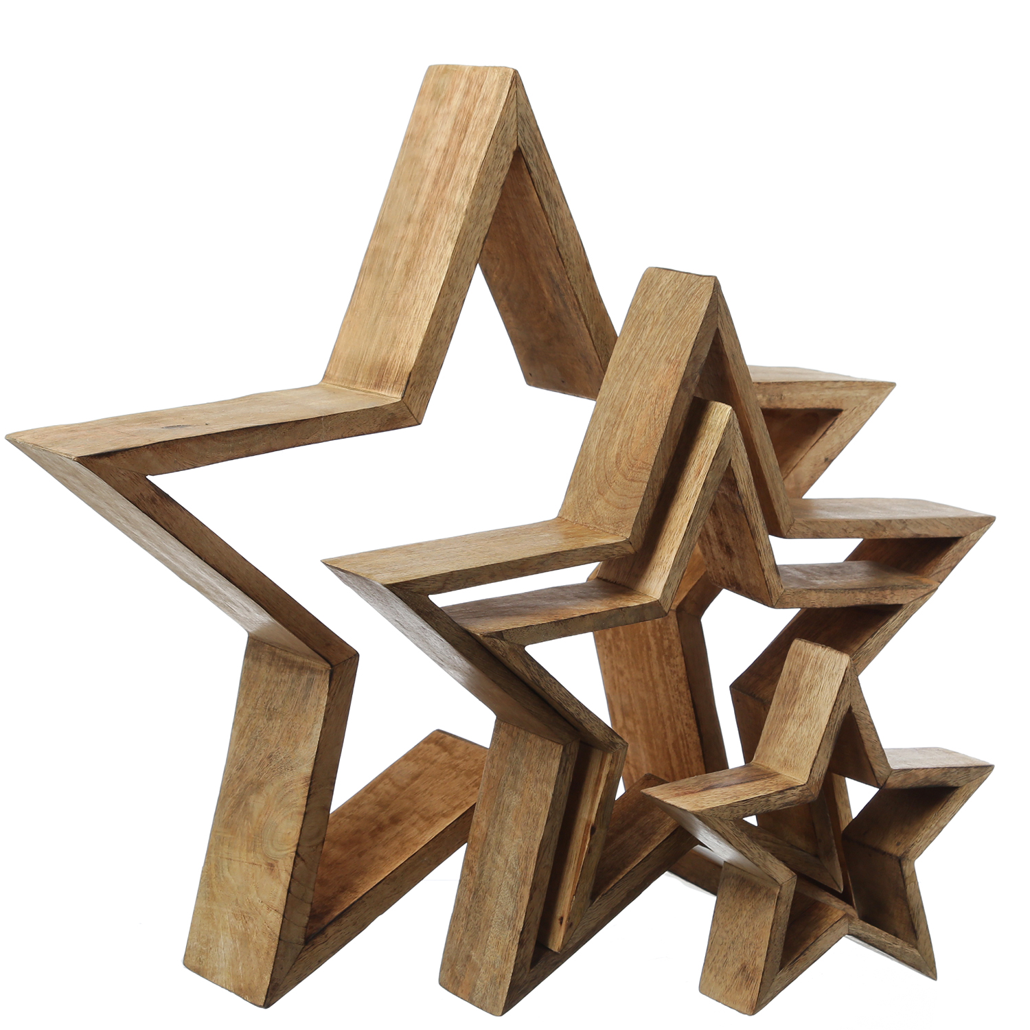 Dekosterne aus Mangoholz - stehend - 4 verschiedene Größen - naturbelassen - 4er Set