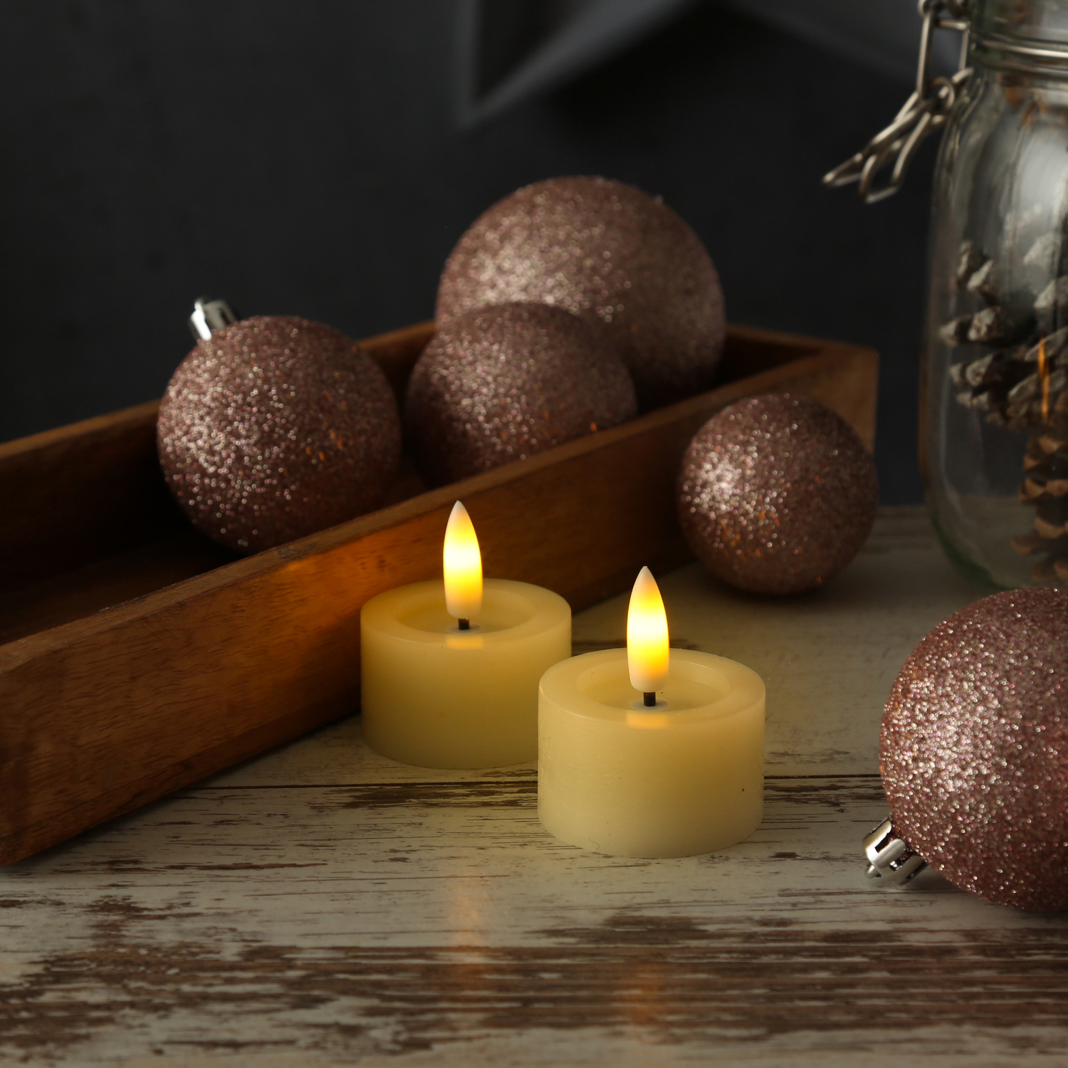 LED Teelichter LINA - Rustik-Optik - Echtwachs - Timer - mit Batterien - D: 4,5cm H: 5cm - 2St.