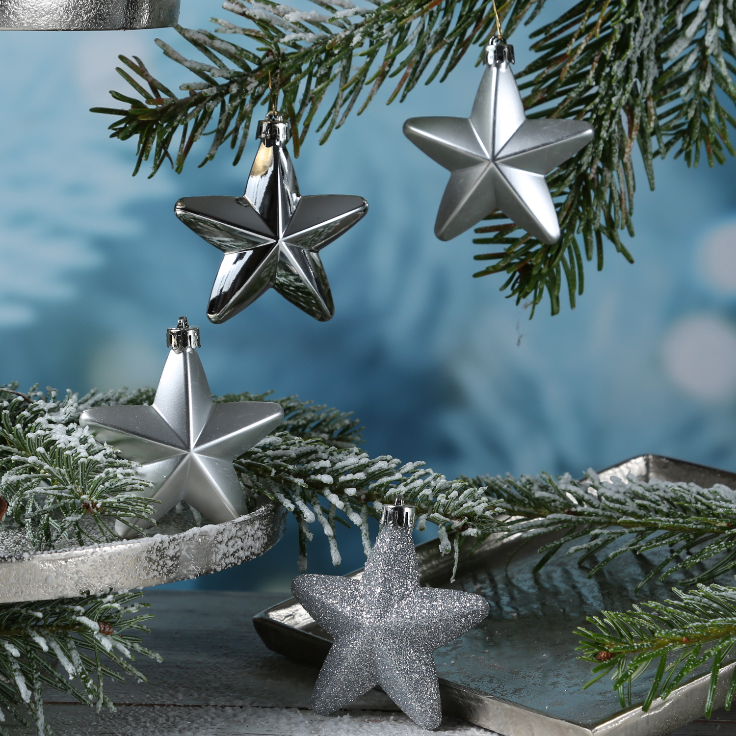 Christbaumschmuck STERN - Weihnachtsschmuck - bruchfest - glänzend matt glitzernd - silber - 6 Stk. Christbaumschmuck STERN - Weihnachtsschmuck - bruchfest - glänzend matt glitzernd - silber - 6 Stk.