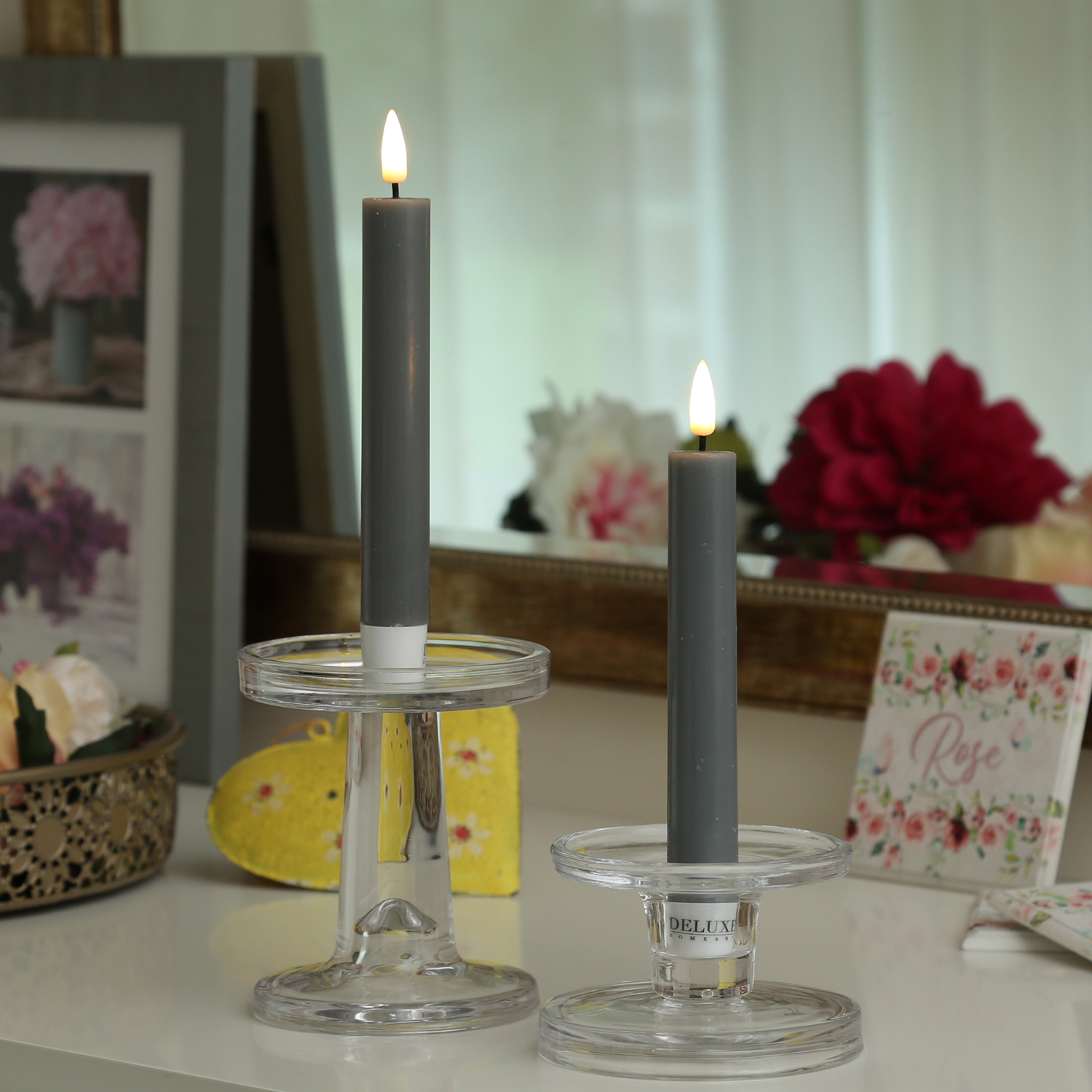 LED Stabkerzen MIA - Echtwachs - realistische 3D Flamme - H: 15cm - Batteriebetrieb - grau - 2 Stk LED Stabkerzen MIA - Echtwachs - realistische 3D Flamme - H: 15cm - Batteriebetrieb - grau - 2 Stk