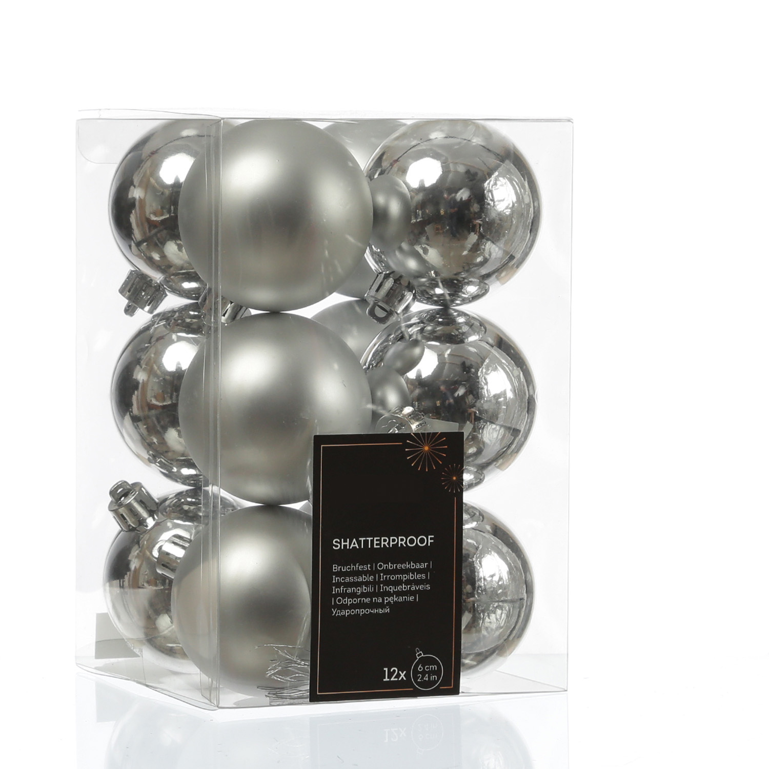 Christbaumkugeln - Weihnachtbaumskugeln - bruchfest - D: 6cm - glänzend/matt  - silber - 12er Set Christbaumkugeln - Weihnachtbaumskugeln - bruchfest - D: 6cm - glänzend/matt  - silber - 12er Set