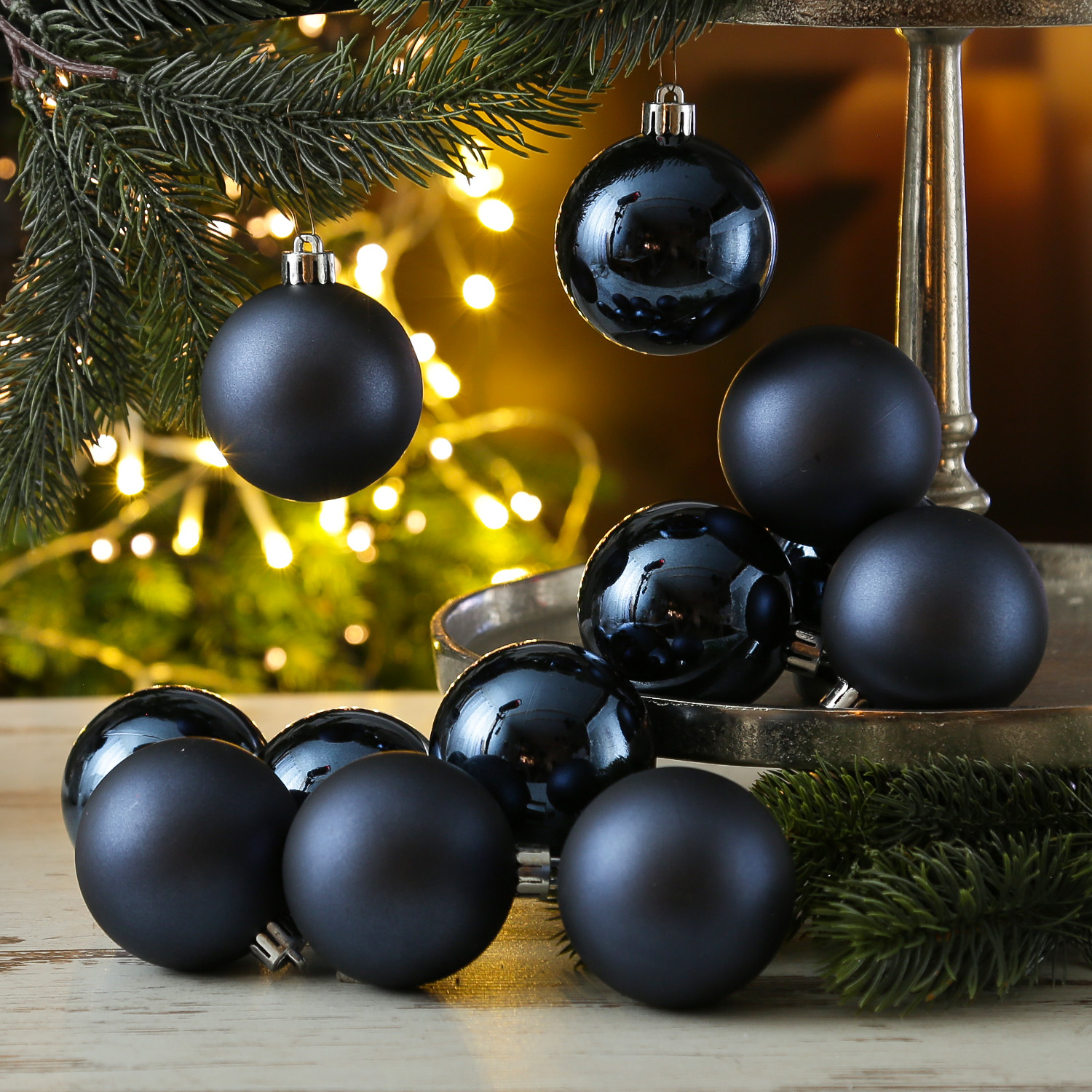 Christbaumkugeln - Weihnachtbaumskugeln - bruchfest - D:6cm - glänzend/matt  - dunkelblau - 12er Set Christbaumkugeln - Weihnachtbaumskugeln - bruchfest - D:6cm - glänzend/matt  - dunkelblau - 12er Set