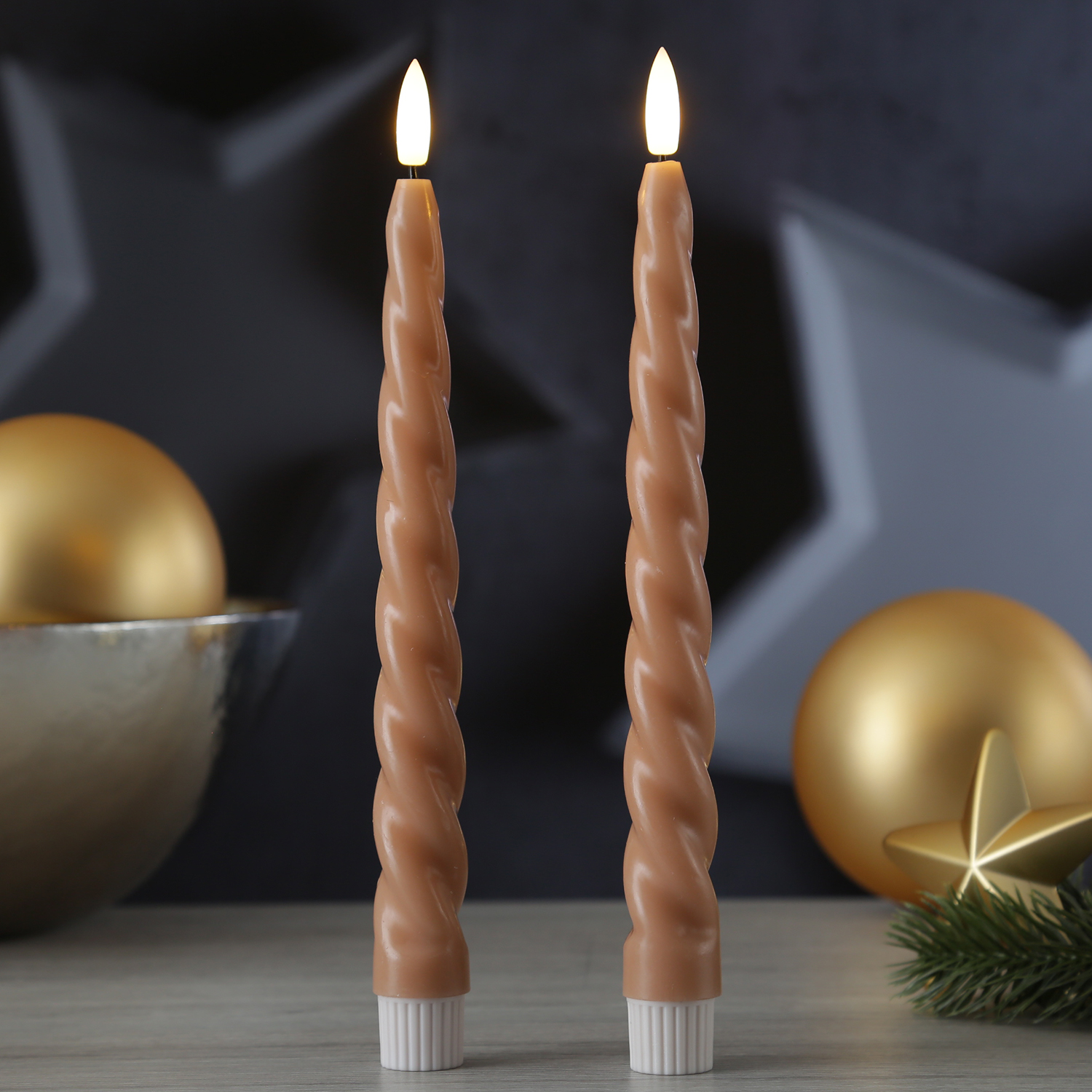 LED Stabkerzen TWIST - Echtwachs - flackernde 3D Flamme - H: 25cm - Timer - altrosa - 2er Set LED Stabkerzen TWIST - Echtwachs - flackernde 3D Flamme - H: 25cm - Timer - altrosa - 2er Set