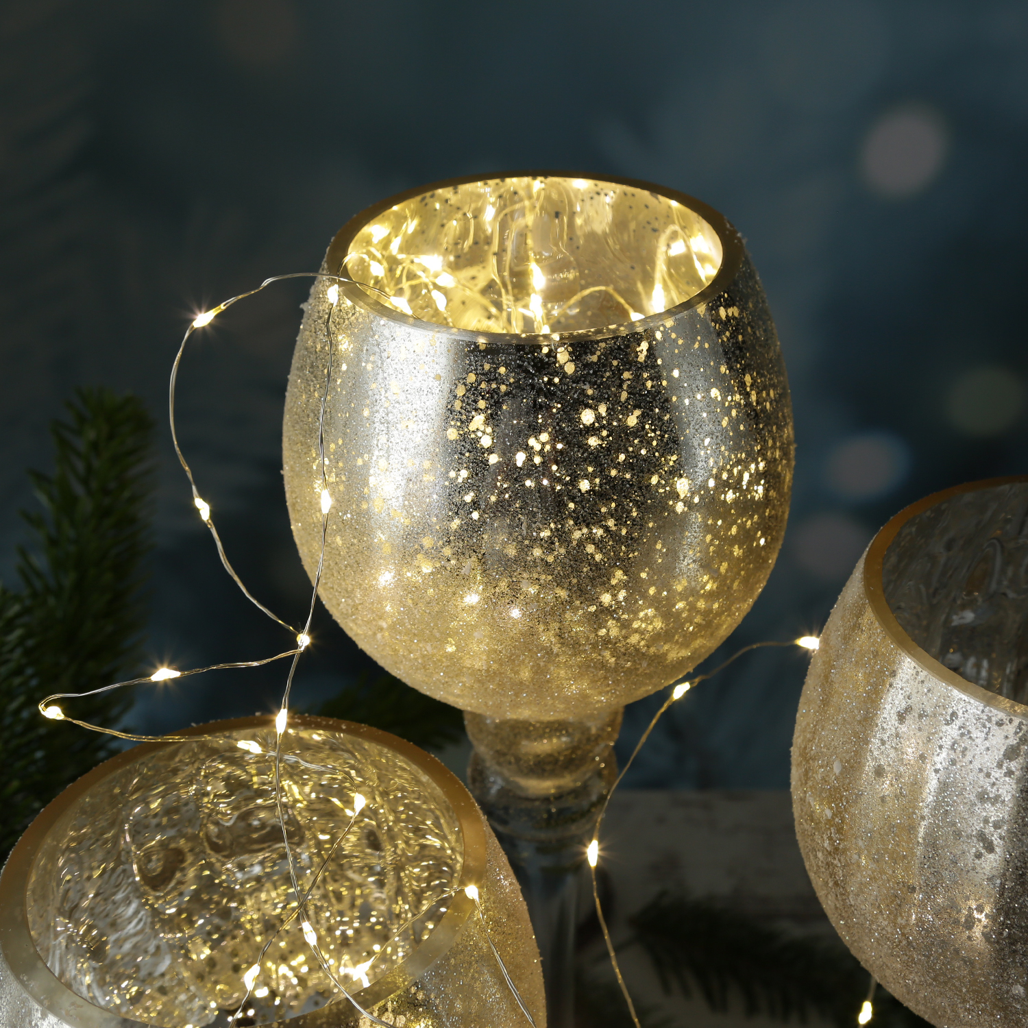 Kerzenhalter Kelch - Windlicht - Glas - H: 30cm/35cm/40cm - glitzernd - gold - 3er Set