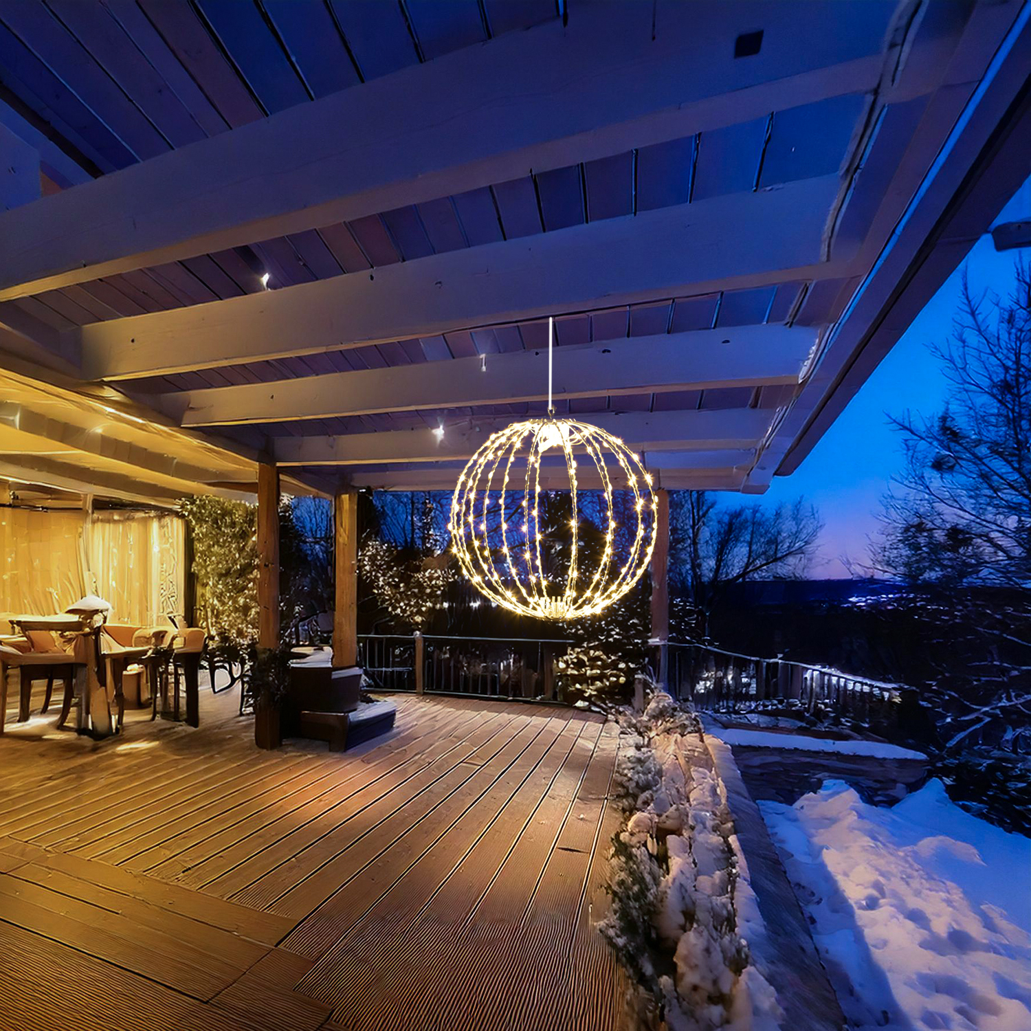 LED Drahtkugel - 3D Leuchtkugel - D: 28cm - 192 warmweiße LED - faltbar - 8 Modi/Timer - Innen/Außen