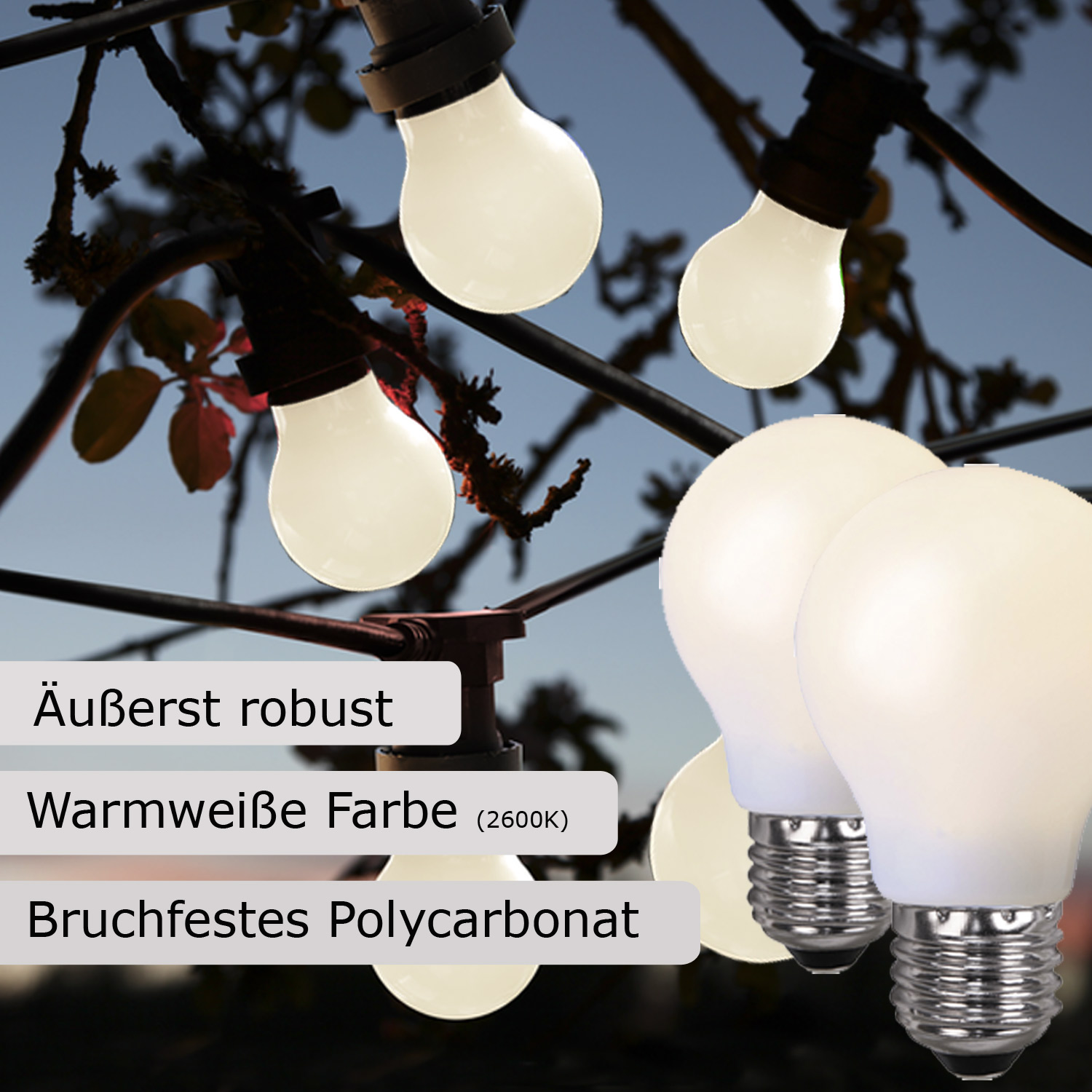 LED-Leuchtmittel - Party Line Outdoor - E27 - 1W - Warmweiß 2600K - 25lm - schlagfestes Polycarbonat LED-Leuchtmittel - Party Line Outdoor - E27 - 1W - Warmweiß 2600K - 25lm - schlagfestes Polycarbonat