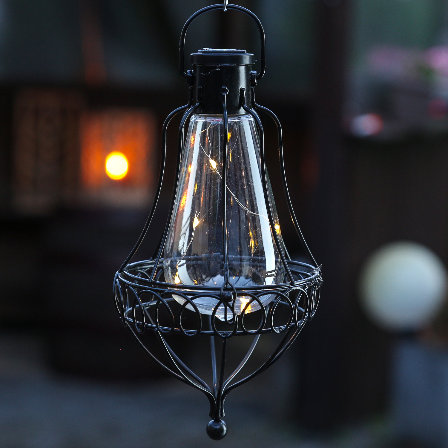 LED Solar Laternen und Gartenstecker - zwei Henkel u. zwei Erdspieße - D: 10cm - schwarz - 4er Set LED Solar Laternen und Gartenstecker - zwei Henkel u. zwei Erdspieße - D: 10cm - schwarz - 4er Set