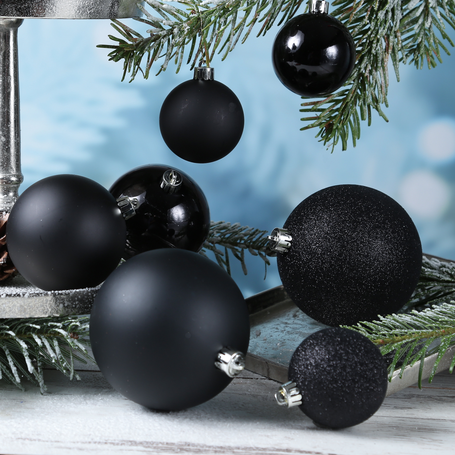Christbaumkugel - Weihnachtsbaumkugel - bruchfest - glänzend, matt u. glitzernd - schwarz - 26 Stk.