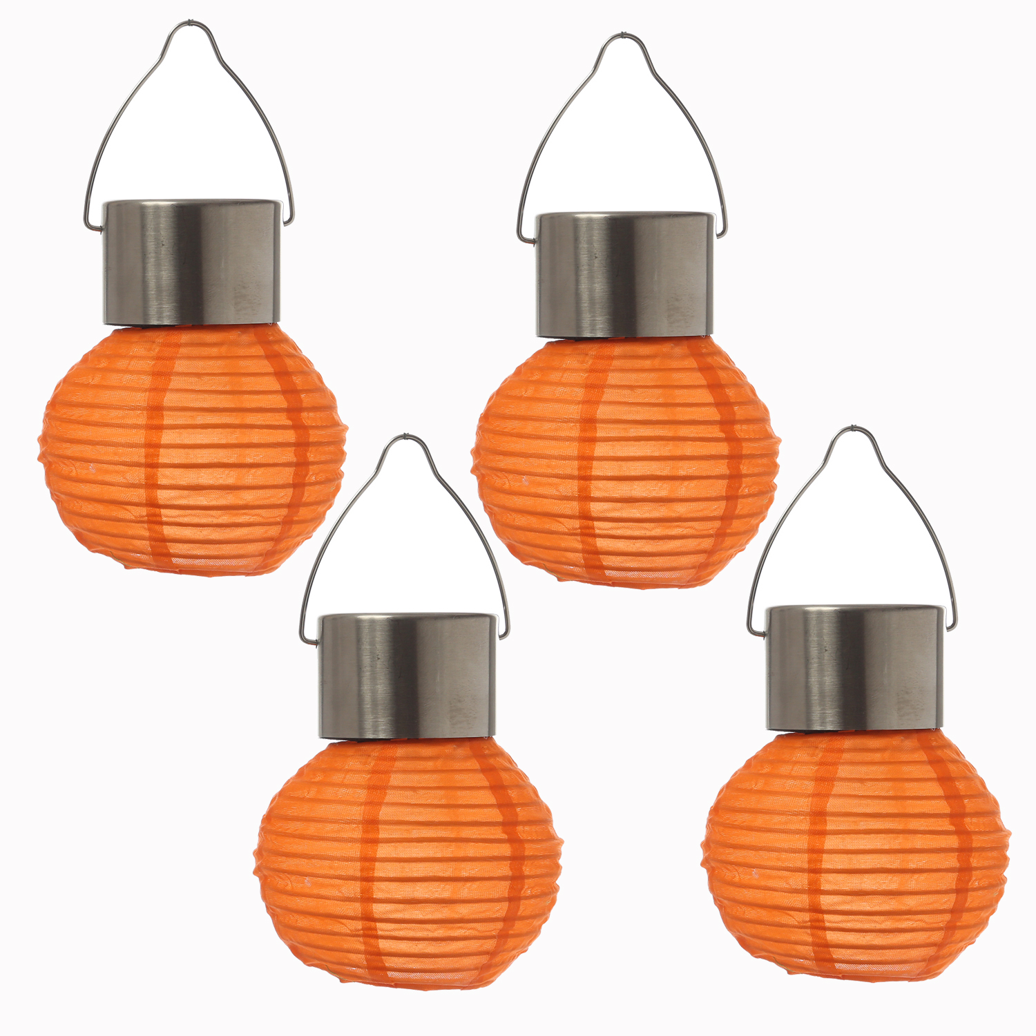 LED Solar Mini Lampions - kaltweiße LED - H: 9,5cm - D: 7cm - Lichtsensor - orange - 4er Set