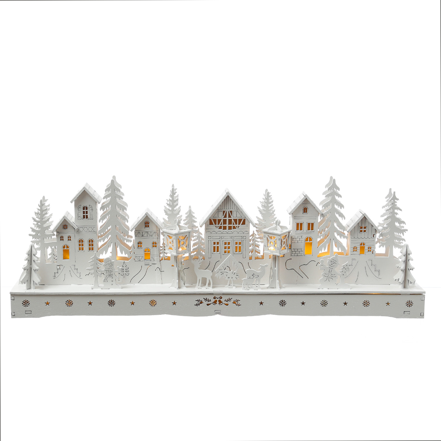 LED Holzdekoration Weihnachtsdorf - beleuchtete Winterlandschaft - L: 45cm - Timer - weiß