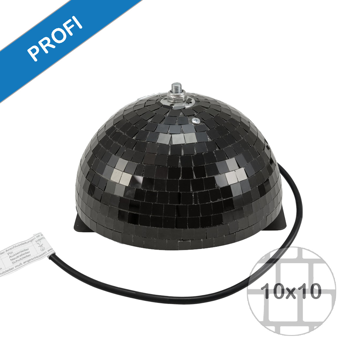 Spiegelkugel halb schwarz 20cm - für Deckenmontage - Diskokugel Echtglas - 10x10mm Spiegel - PROFI