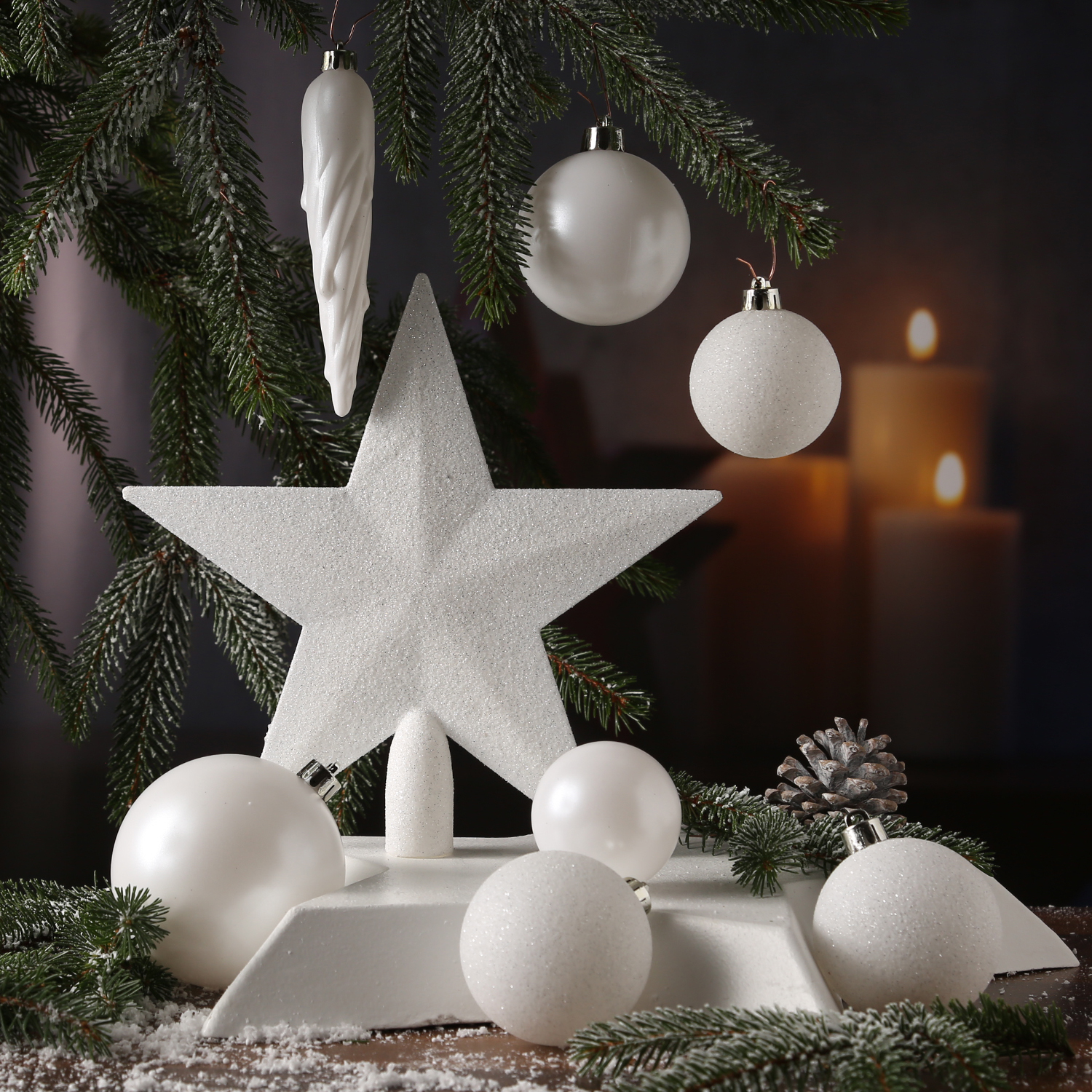 Christbaumkugel - Weihnachtsbaumkugel - bruchfest - glänzend, matt und glitzernd - weiß - 33er Set