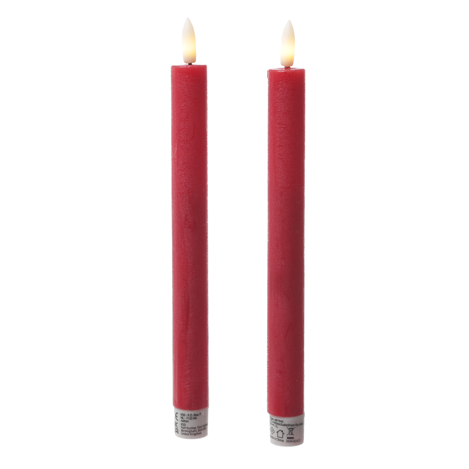 LED Stabkerzen LINA - Rustik-Optik - Echtwachs - 3D Flamme - H: 24cm - Timer - rot - 2er Set LED Stabkerzen LINA - Rustik-Optik - Echtwachs - 3D Flamme - H: 24cm - Timer - rot - 2er Set