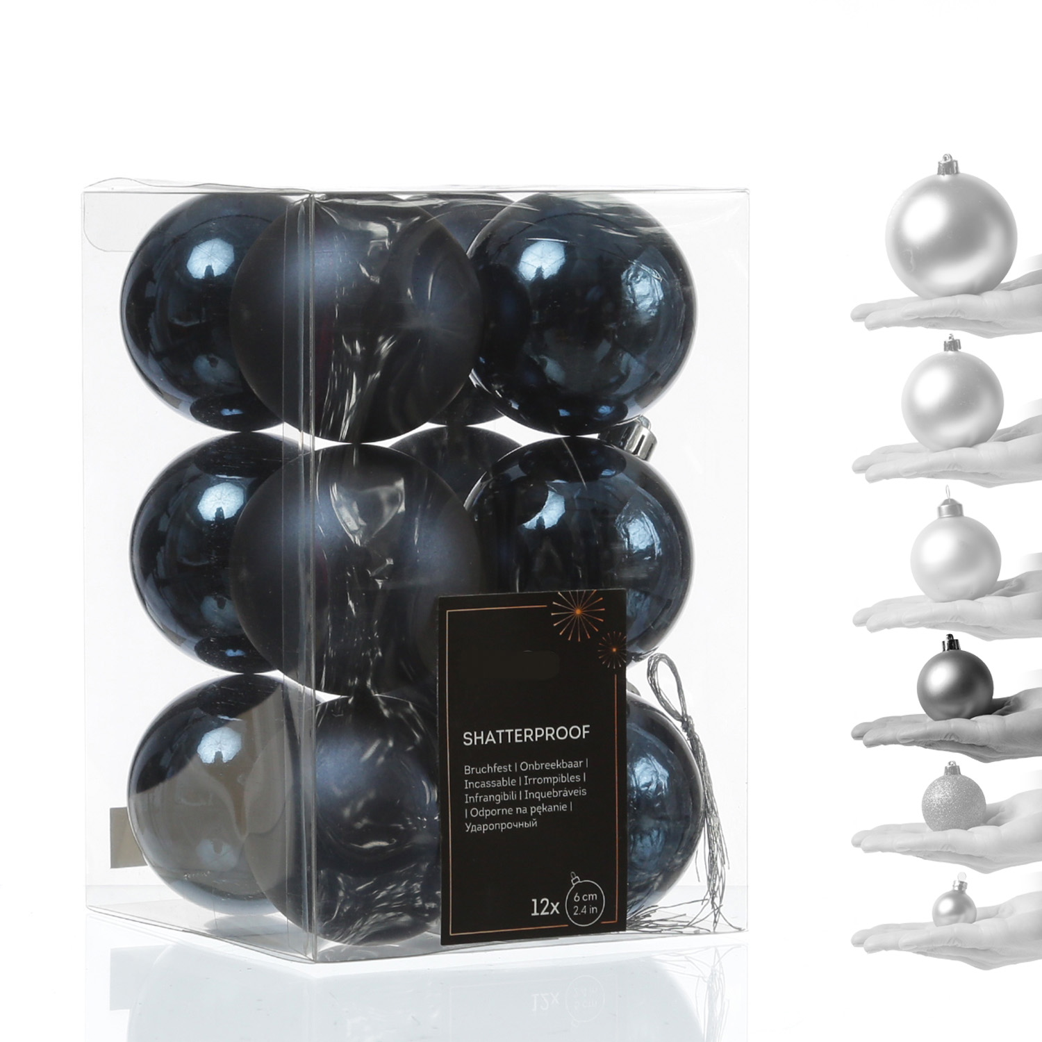 Christbaumkugeln - Weihnachtbaumskugeln - bruchfest - D:6cm - glänzend/matt  - dunkelblau - 12er Set Christbaumkugeln - Weihnachtbaumskugeln - bruchfest - D:6cm - glänzend/matt  - dunkelblau - 12er Set