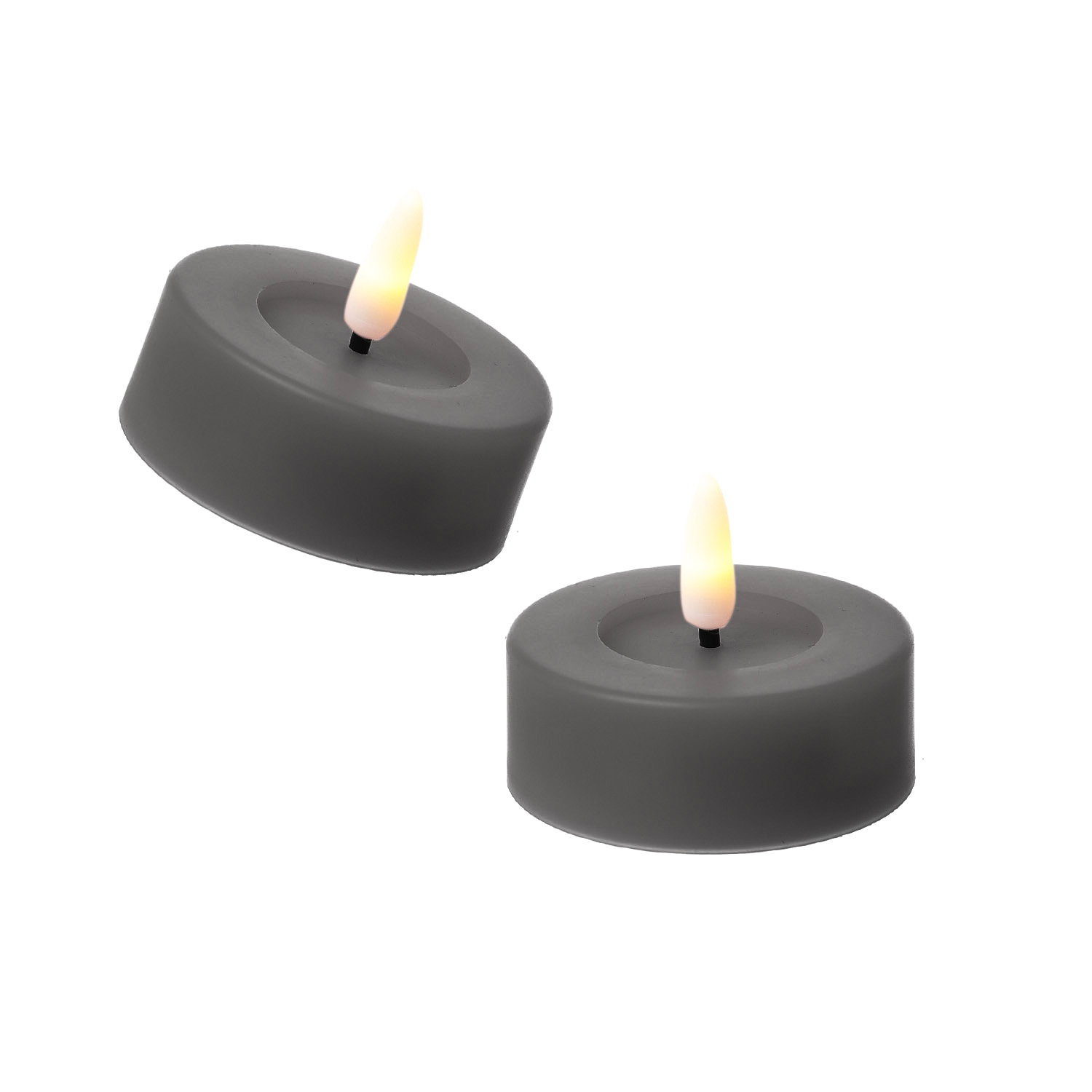 LED Maxi Teelichter - XL Outdoor Teelichter  - D: 6,5cm - Timer - Batteriebetrieb - grau - 2er Set