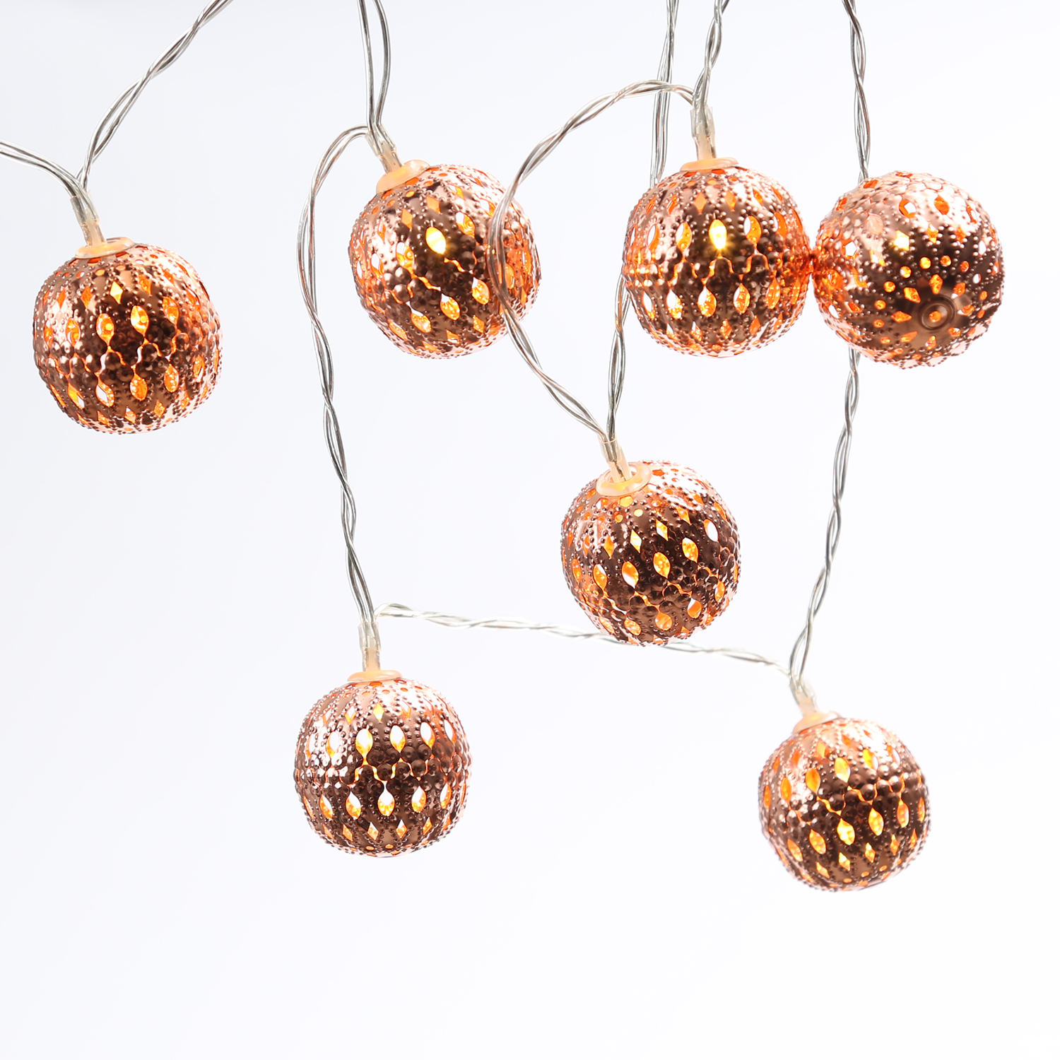 LED Dekolichterkette Metallkugeln - 8 warmweiße LED - D: 4cm - L: 0,7m - Batterie - kupferfarben LED Dekolichterkette Metallkugeln - 8 warmweiße LED - D: 4cm - L: 0,7m - Batterie - kupferfarben