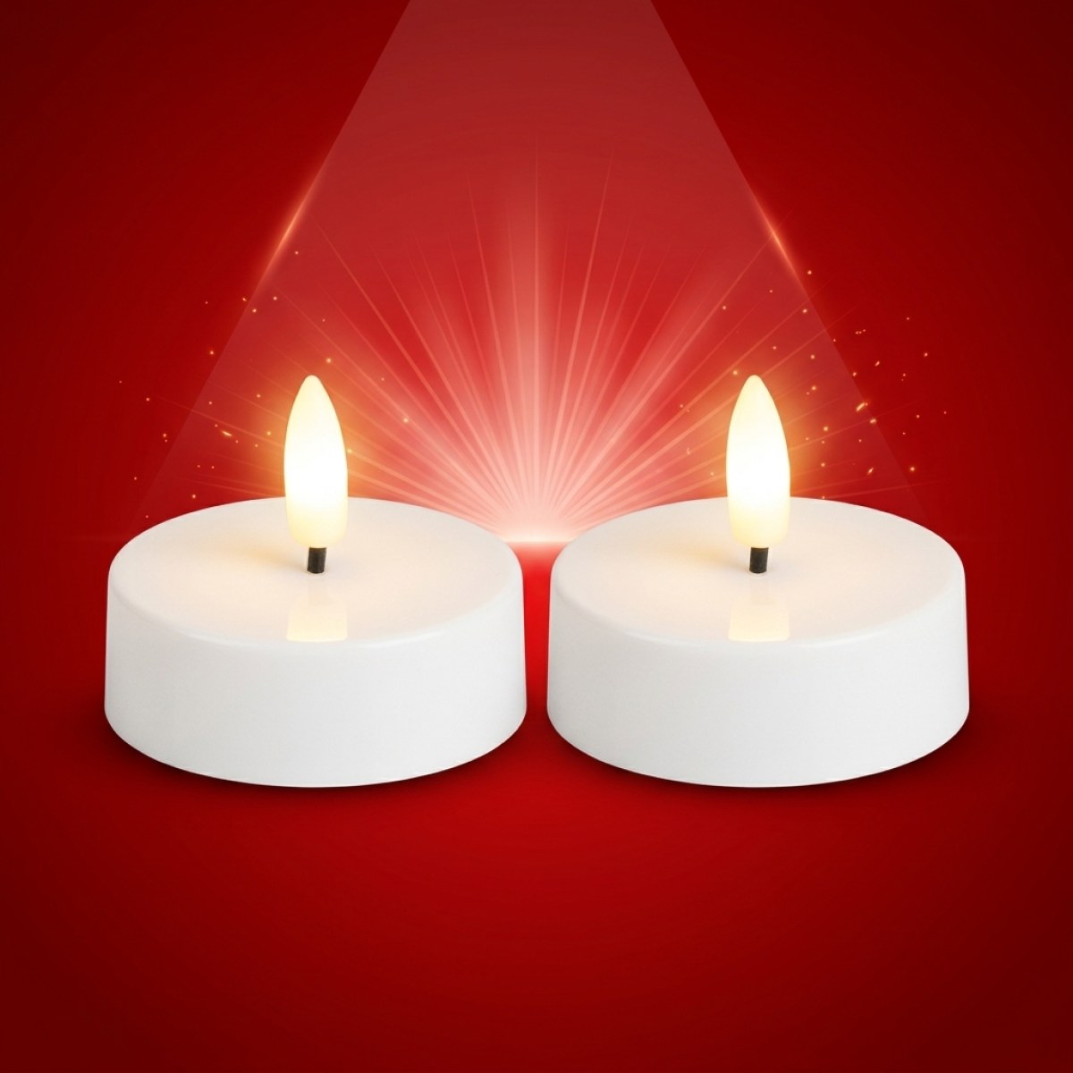 LED Maxi Teelichter - flackernde 3D Flamme - Kunststoff - Timer - D: 5,8cm - weiß - 2er Set