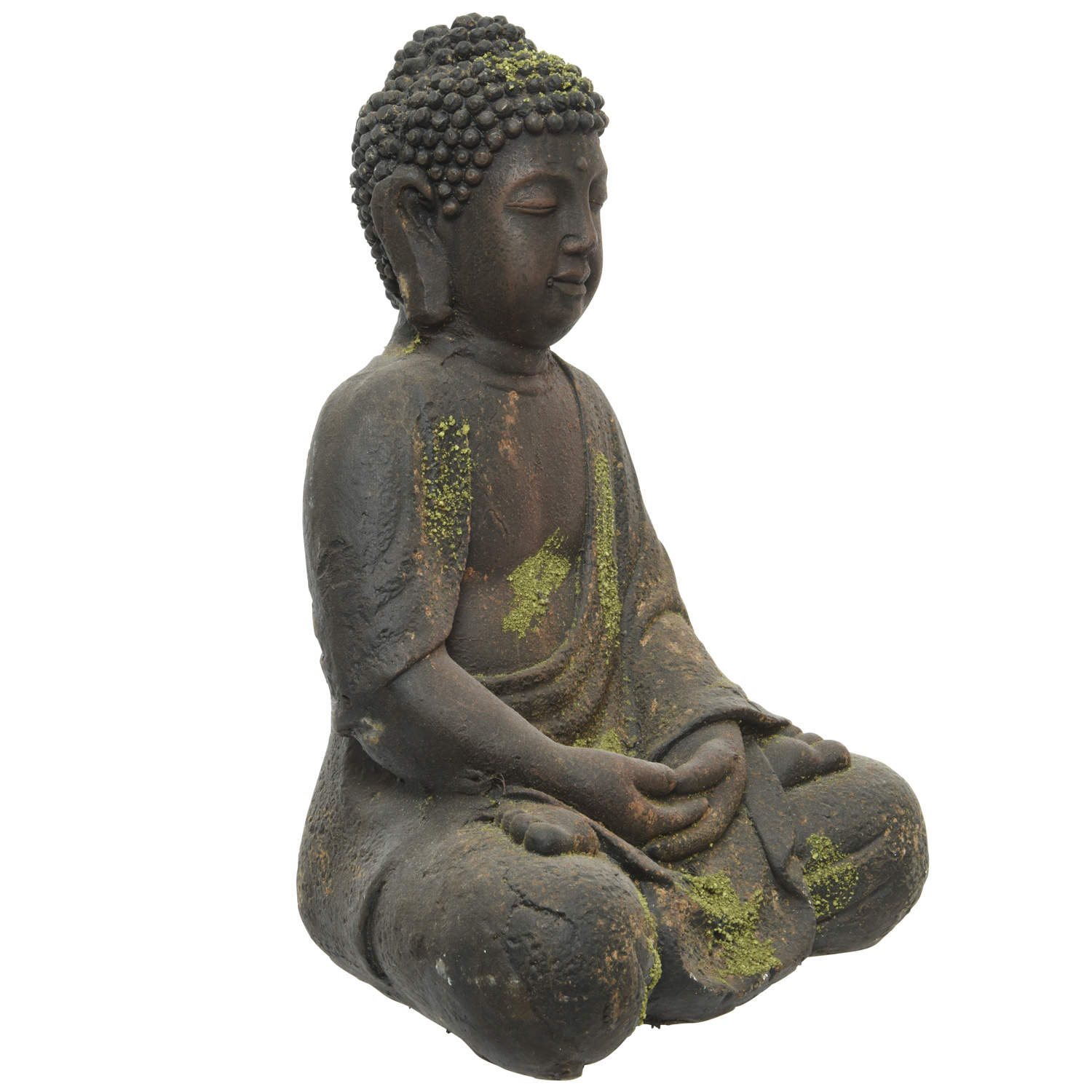 Meditierender Buddha - Gartendeko - Magnesia - sitzend - H: 30,5cm - braun, grün