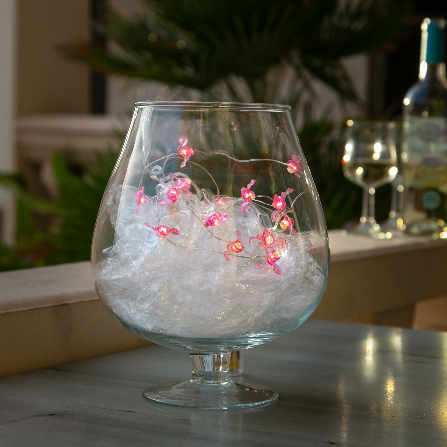 LED Drahtlichterkette Flamingo - 20 warmweiße LED - Batteriebetrieb - L: 1,9m - pink