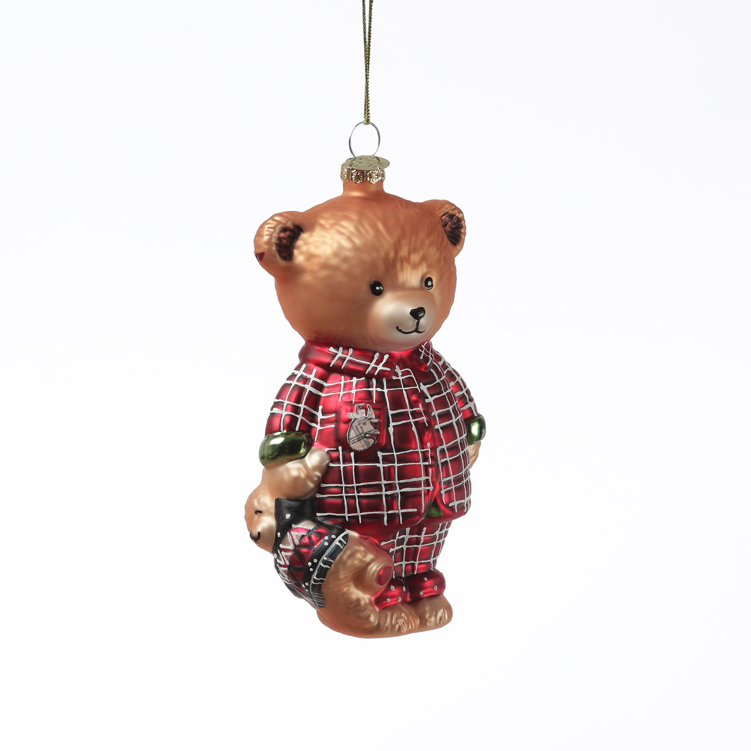 Weihnachtsbaumschmuck Bär im Schlafanzug mit Teddy - Christbaumschmuck - Glas - H: 13cm Weihnachtsbaumschmuck Bär im Schlafanzug mit Teddy - Christbaumschmuck - Glas - H: 13cm