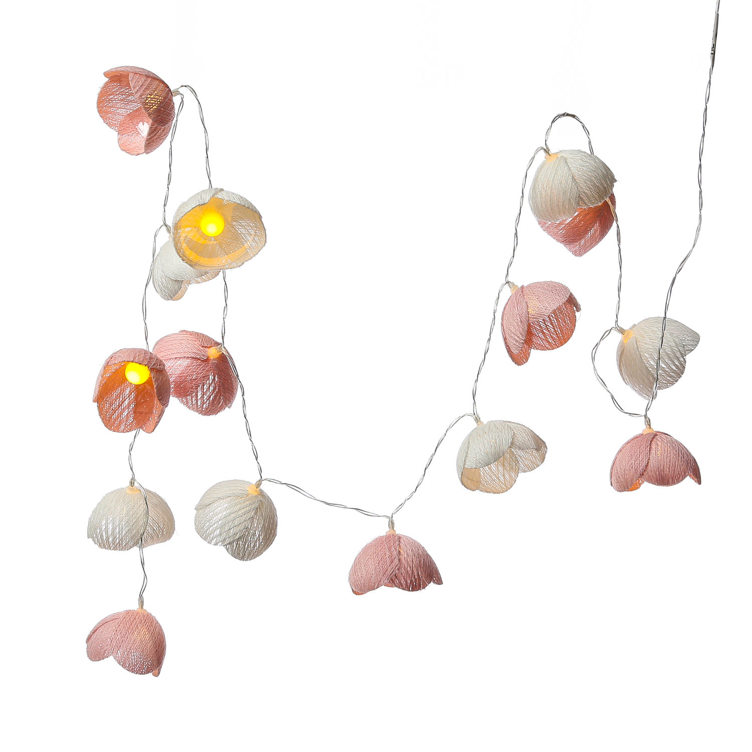 LED Lichterkette Blumen - 15 weiße u. rosa Blüten - Batterie/Timer - L: 1,4m - Innen/Außen