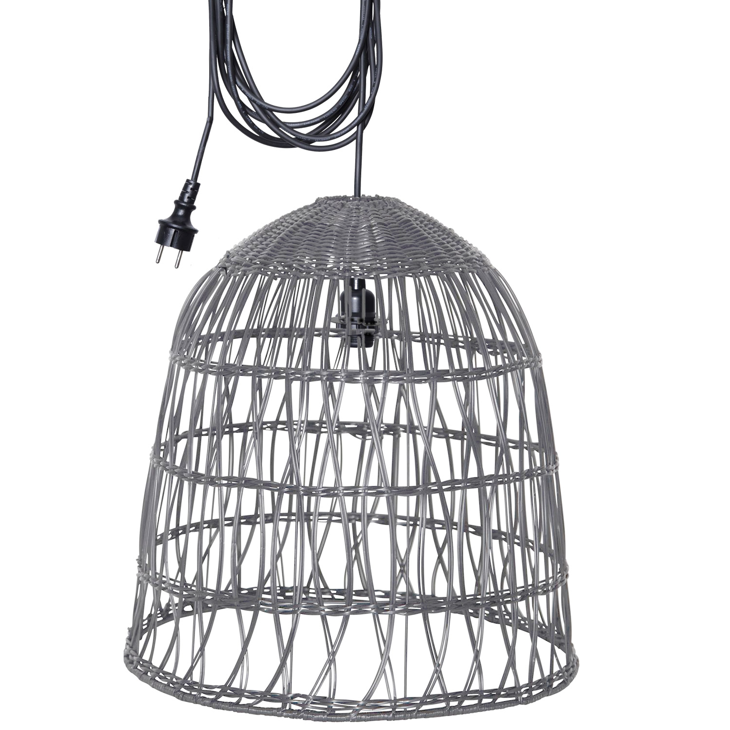 Lampenschirm BELL wetterfest - Rattan-Optik - mit E27 Kabelfassung - D: 30cm/H: 33cm - grau