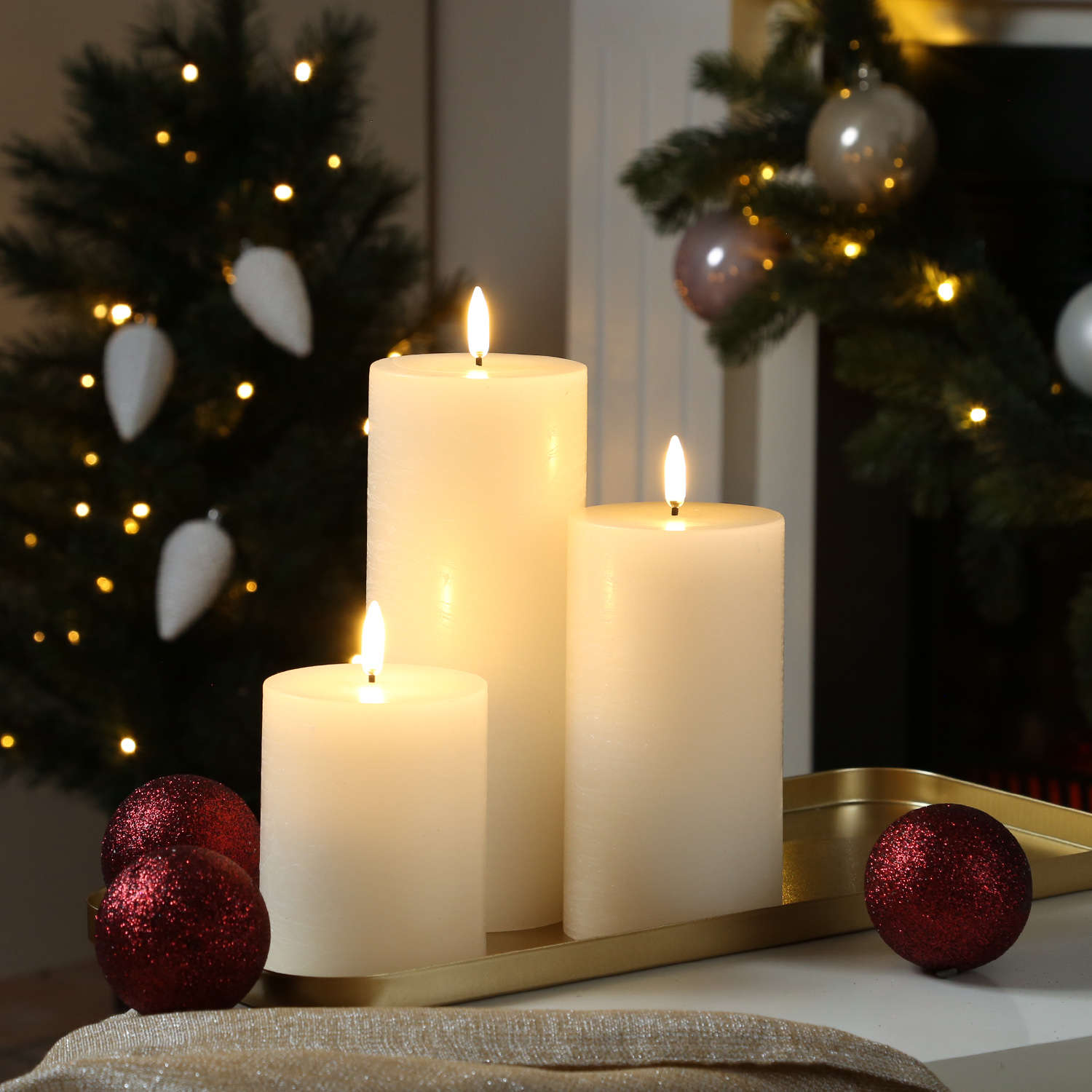 LED Kerzenset PIA - Rustik-Optik - 3 Größen - inkl. Batterien und Fernbedienung - creme - 3er Set LED Kerzenset PIA - Rustik-Optik - 3 Größen - inkl. Batterien und Fernbedienung - creme - 3er Set