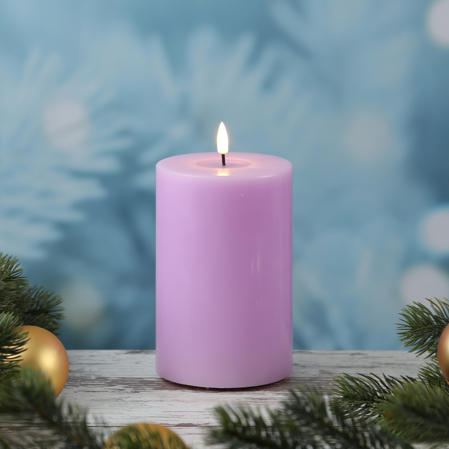 LED Stumpenkerze MIA - Echtwachs - realistische 3D Flamme - H: 15cm - D: 10cm - lavendel LED Stumpenkerze MIA - Echtwachs - realistische 3D Flamme - H: 15cm - D: 10cm - lavendel