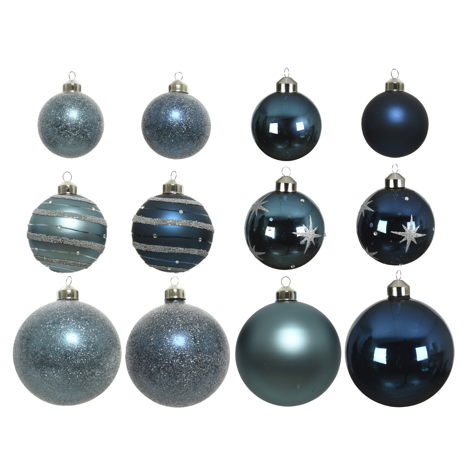 B-Ware Christbaumkugel - Weihnachtsbaumkugel - Glas - 3 Größen - glänzend matt glitzernd - blau - 12er Set
