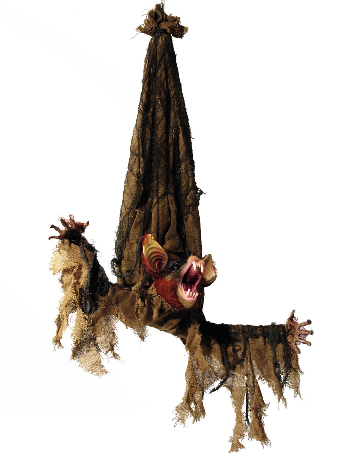 Animierte Fledermaus Figur, 95cm - Bewegte Arme und Kopf, blinkende Augen - Halloween-Dekoration