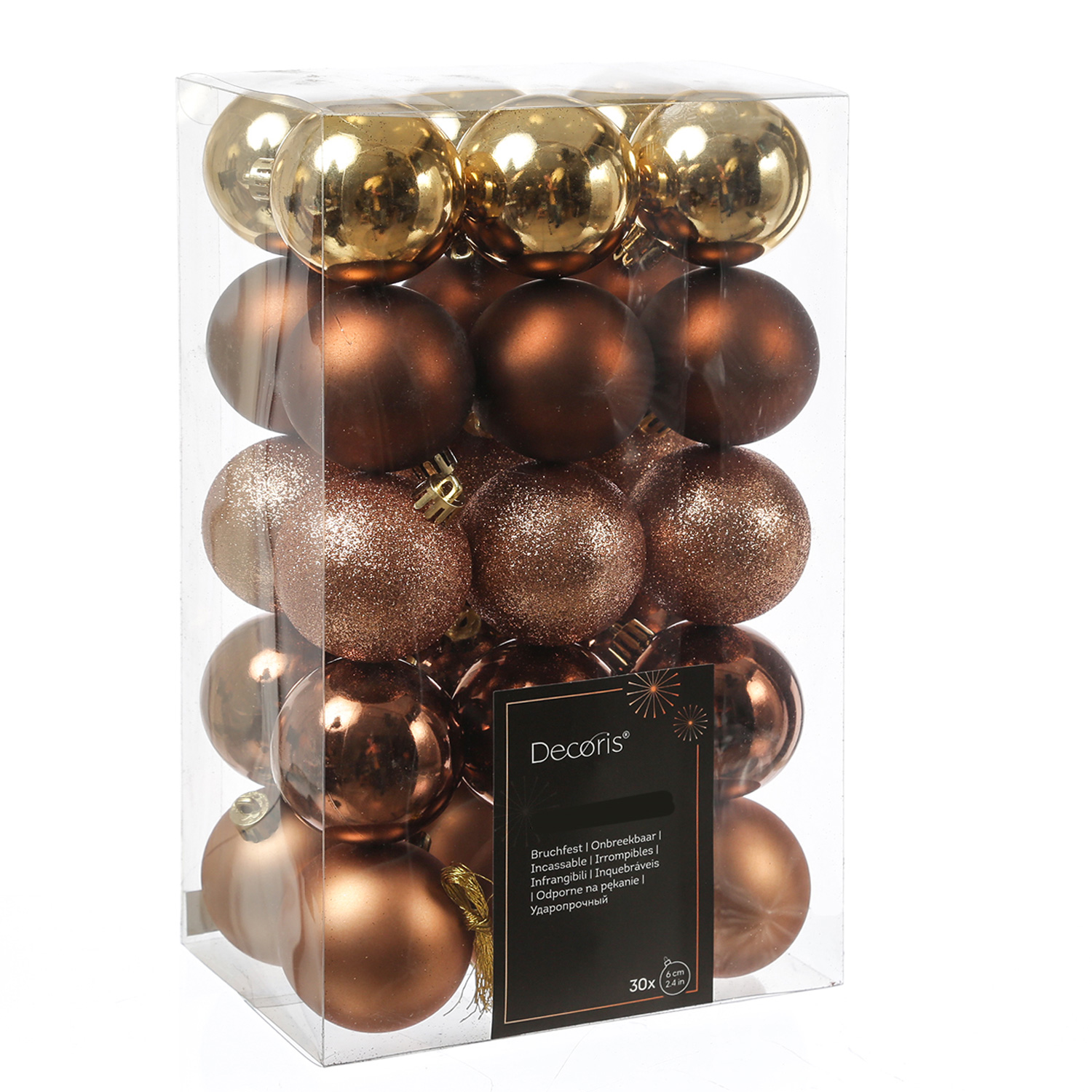 Christbaumkugeln - Weihnachtskugeln - bruchfest - D: 6cm - glänzend/matt - braun, gold - 30St.
