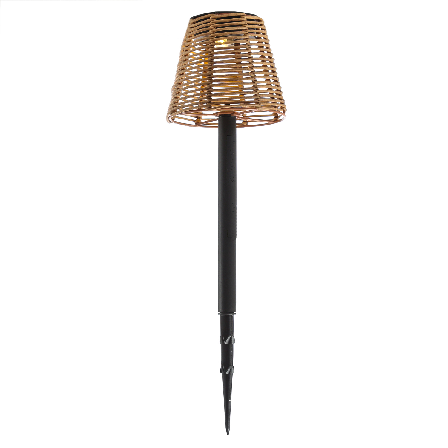 LED Solar Wegleuchte mit Lampenschirm in Rattanoptik - Gartenstecker - H: 30cm - Lichtsensor