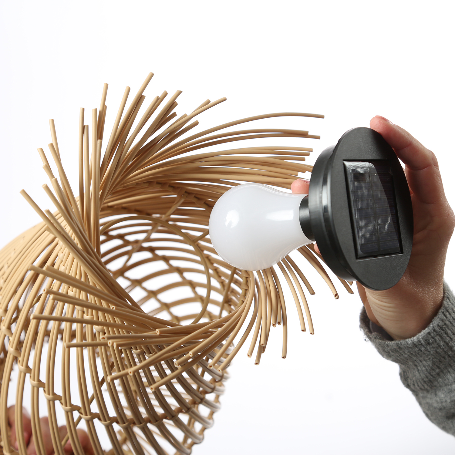LED Solar Laterne BOHO - Tischleuchte in Korboptik - warmweiß - H: 36cm - Lichtsensor - natur