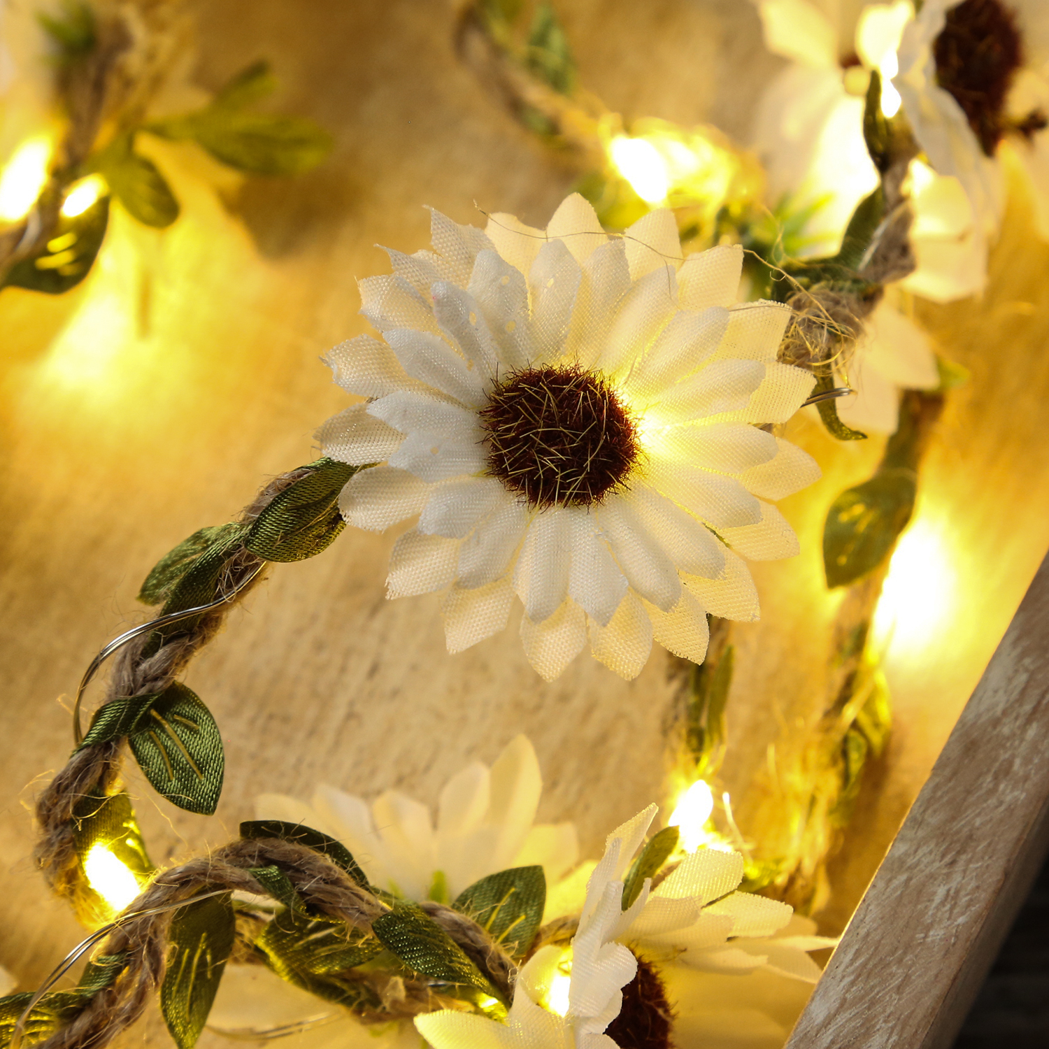 LED Lichterkette Blumen - 20 warmweiße LED - Batterie - Timer - L: 1,45m - für Außen - weiß