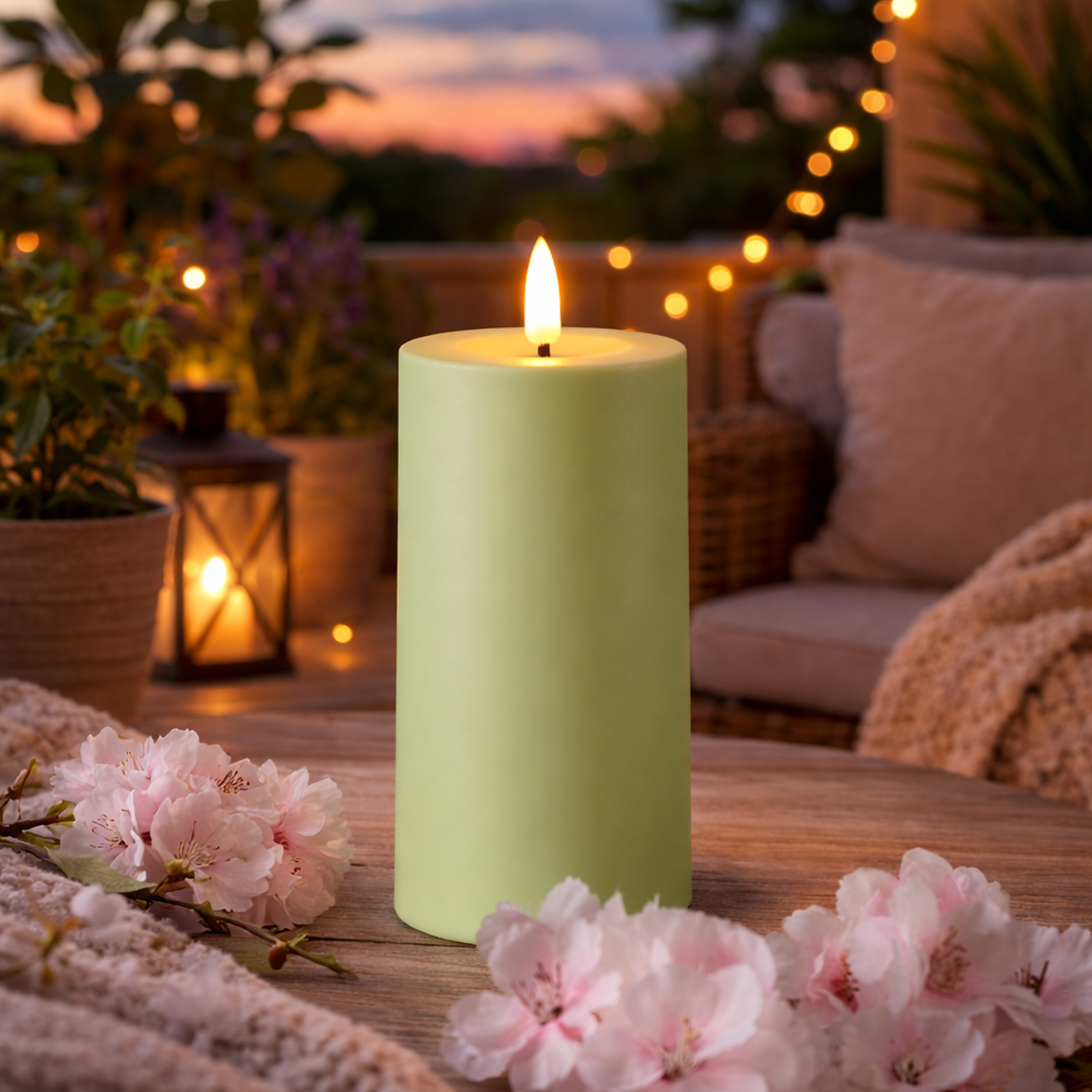 LED Solar Kerze - Outdoorkerze - H: 15cm, D: 7cm - Dämmerungssensor - für Außen - grün