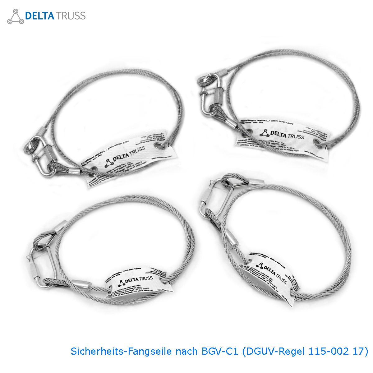 Sicherheitsfangseil 600x4mm - 10er Set - Safety nach BGV-C1 bis 10kg Safety Stahlseil als Absturzsicherung in der Veranstaltungstechnik - Fallsicherung Sicherheitsfangseil 600x4mm - 10er Set - Safety nach BGV-C1 bis 10kg Safety Stahlseil als Absturzsicherung in der Veranstaltungstechnik - Fallsicherung