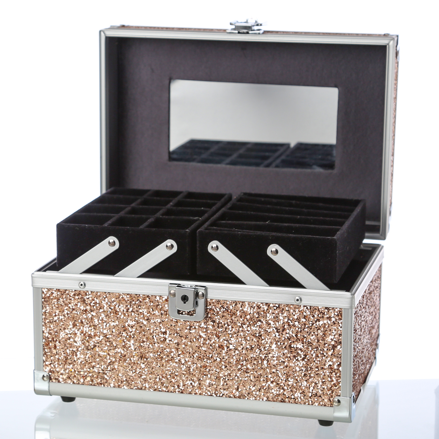 MARELIDA® Schmuckkoffer in Rosegold mit Glitzeroptik - Premium Schmuckkästchen für Schmuck &amp; Co.