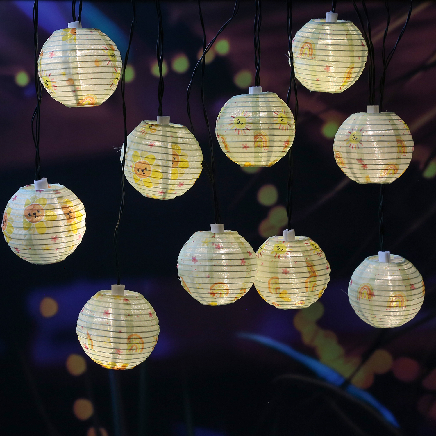 LED Solar Lichterkette LAMPION - Sonne und Blumen Motiv - 10 LED - L: 4,5m - Sensor - gelb LED Solar Lichterkette LAMPION - Sonne und Blumen Motiv - 10 LED - L: 4,5m - Sensor - gelb