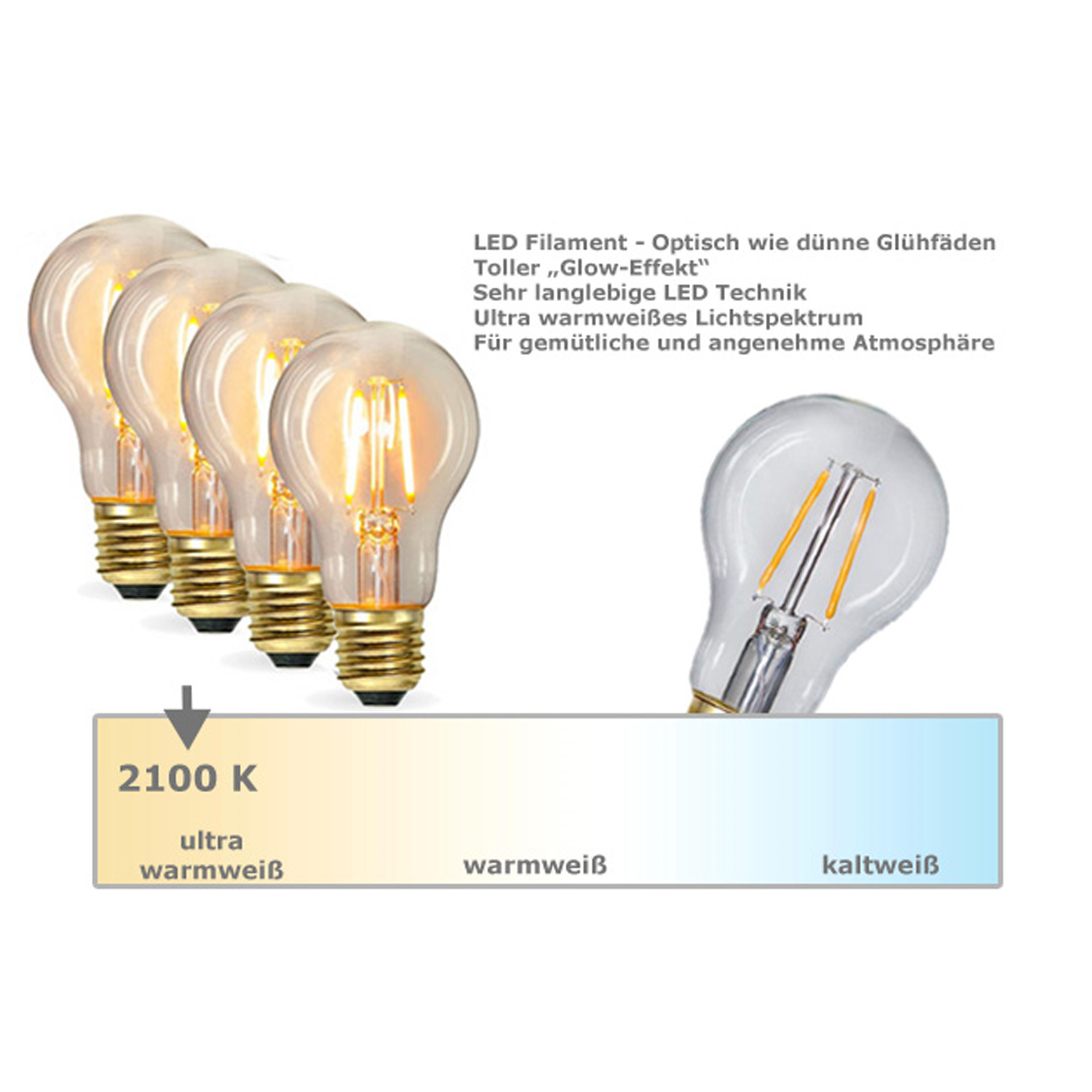 Illu-/Partylichterkette 50m - Außenlichterkette weiß - Made in Germany- 50 Edison LED Filamentlampen