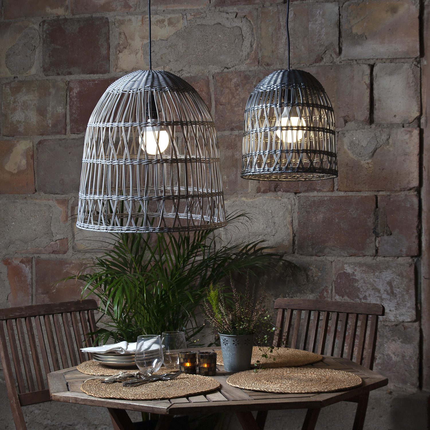 Lampenschirm BELL wetterfest - Rattan-Optik - für E27 Fassungen - D: 48cm/H: 50cm - grau