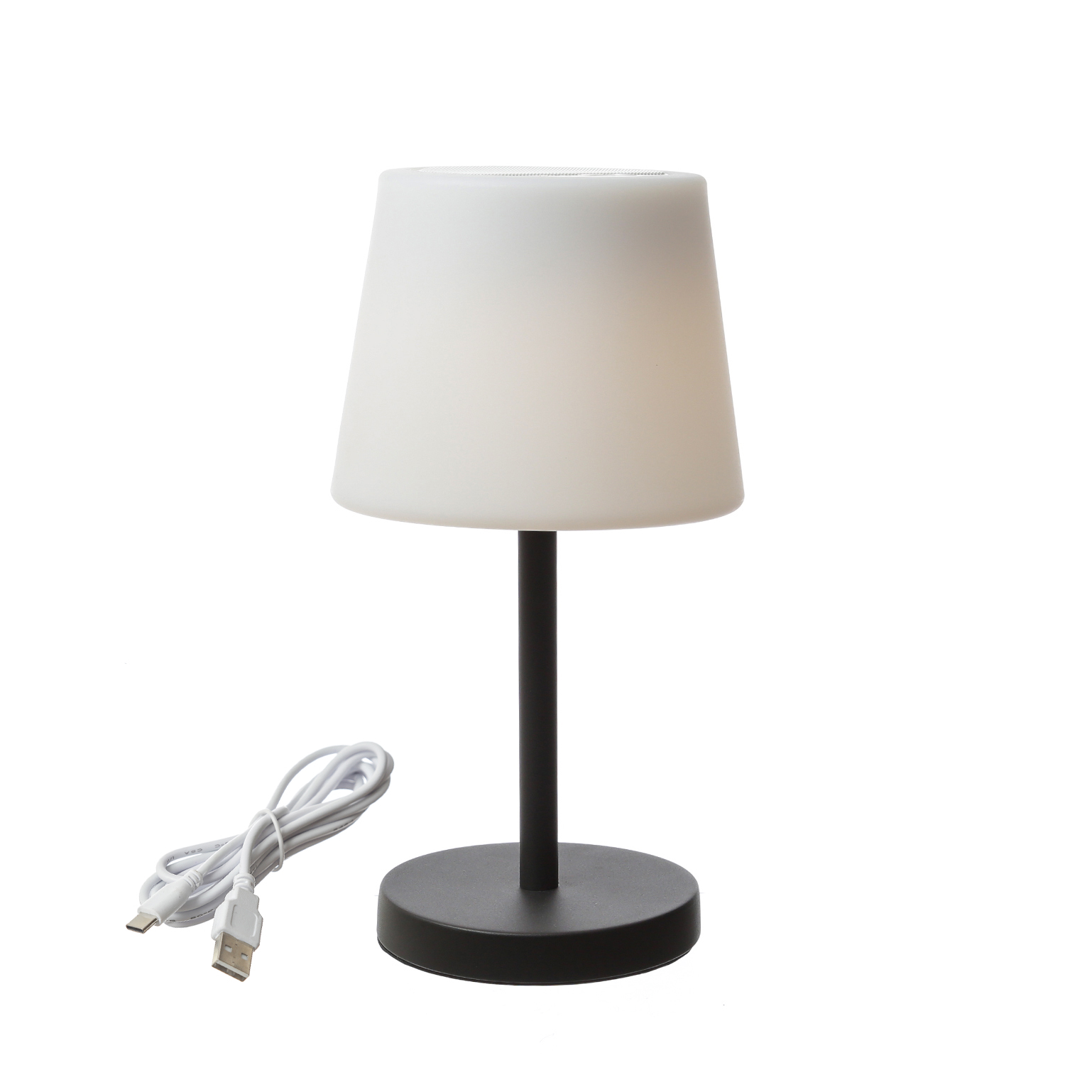 LED Tischlampe mit Lautsprecher - Bluetooth - wiederaufladbar - H: 38cm - für Terrasse, Balkon LED Tischlampe mit Lautsprecher - Bluetooth - wiederaufladbar - H: 38cm - für Terrasse, Balkon