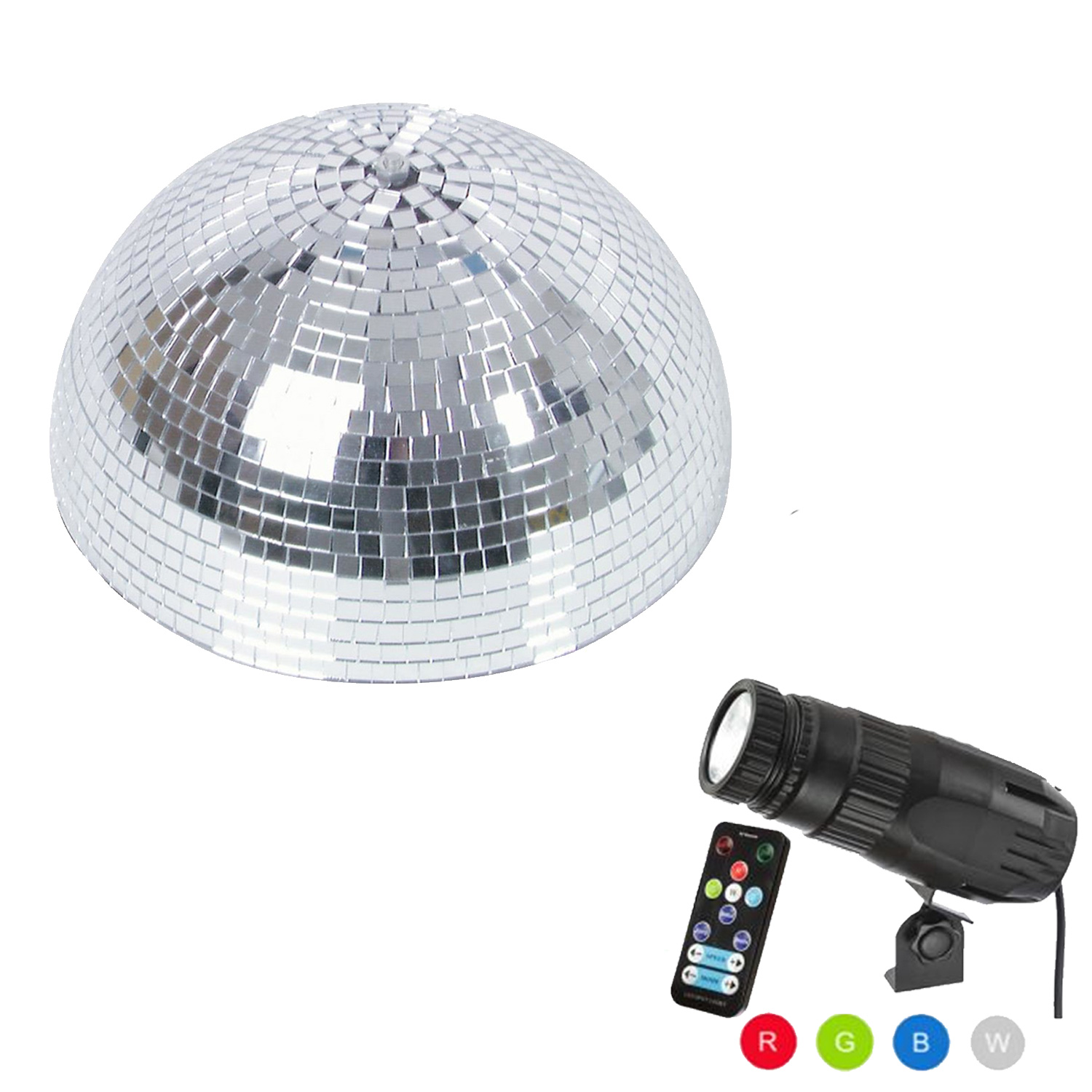 Spiegelkugel Komplettset - Discokugel, Motor, Pinspot, Montagematerial für Diskokugel - Mirrorball Set - Partyset