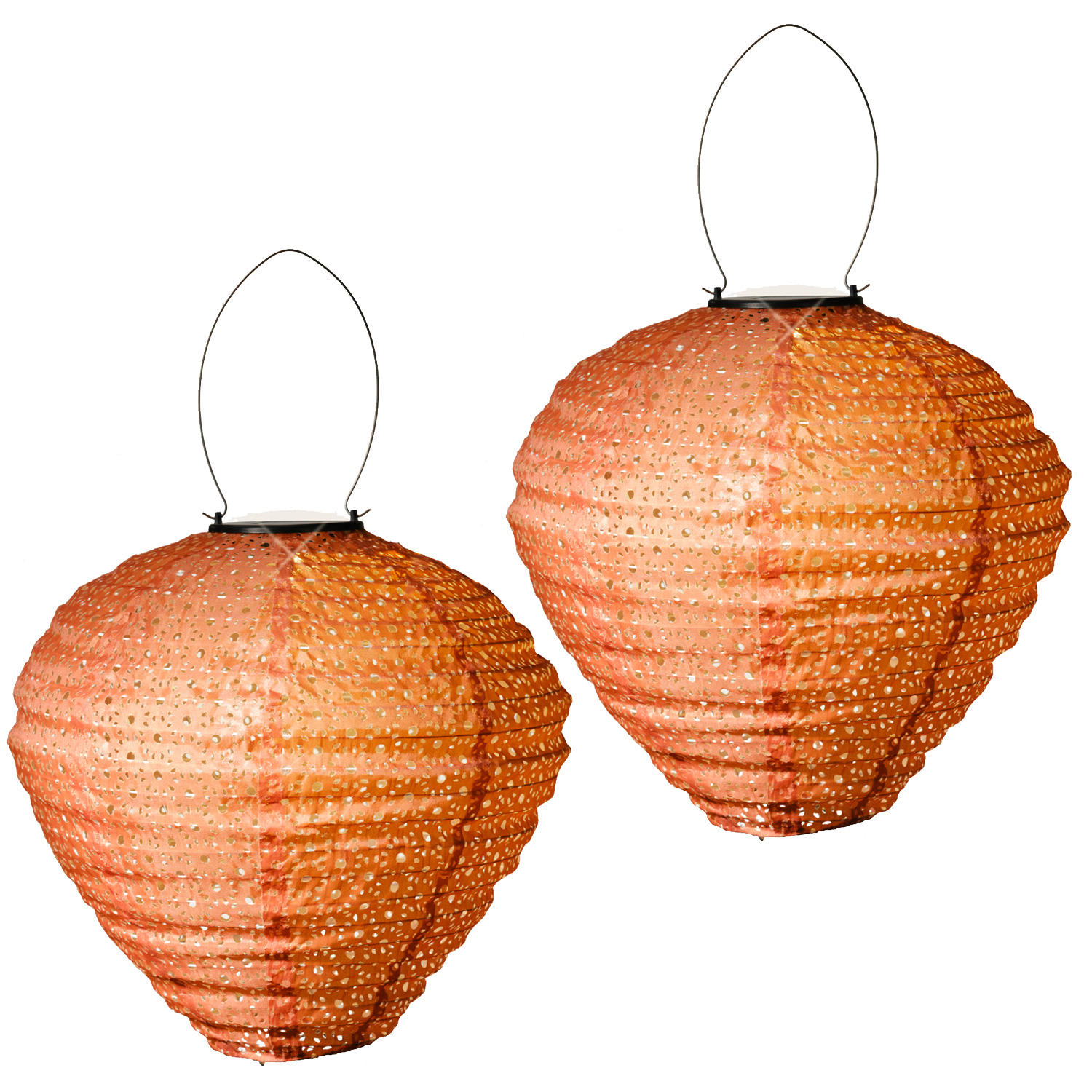 LED Solar Lampion Ballon - mit Blumenmuster - H: 30cm - D: 30cm - Lichtsensor - braun - 2er Set